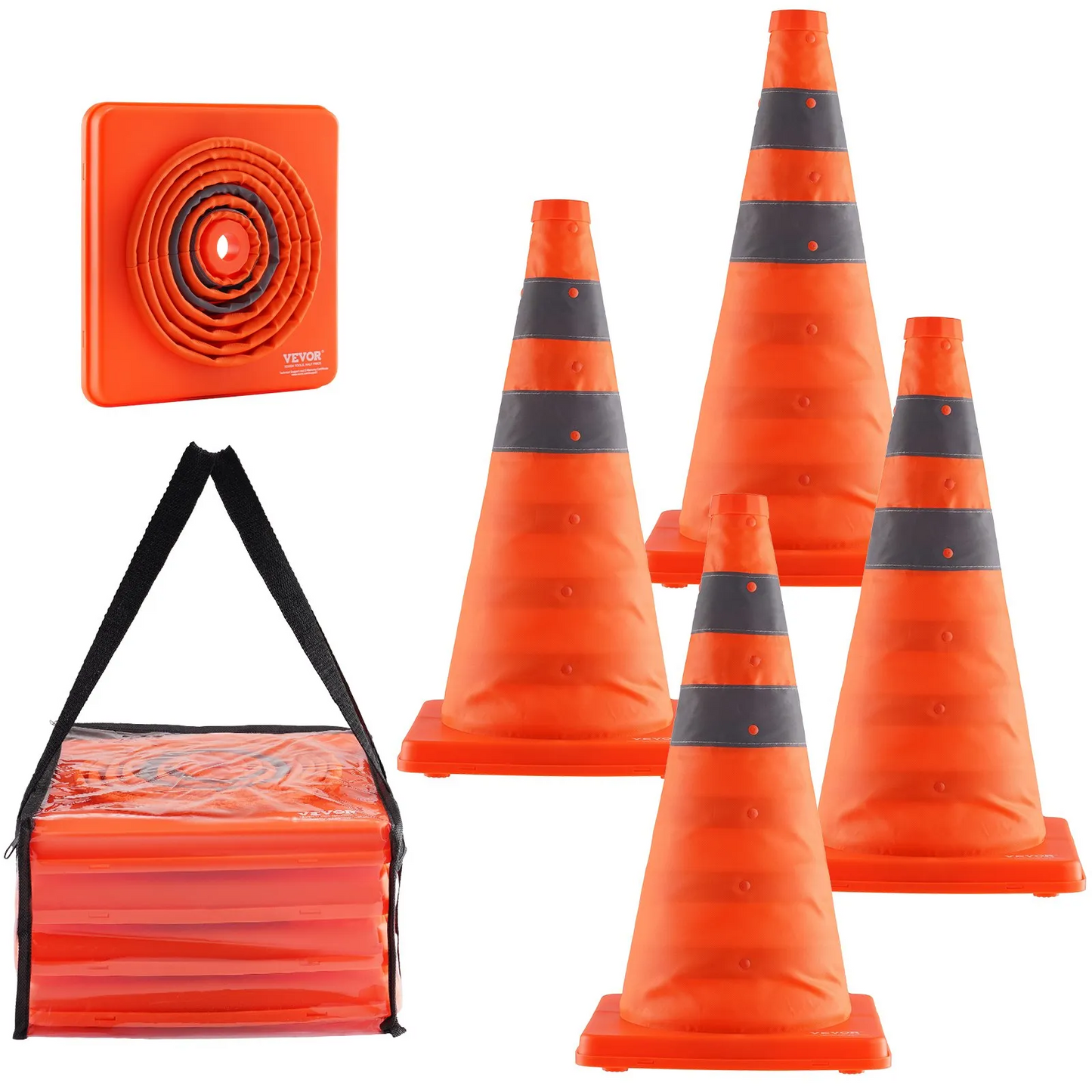VEVOR Safety Cones, 4 Pack 18 inch Collapsible Traffic Cones, Construction Cones with Reflective Collars,-$25