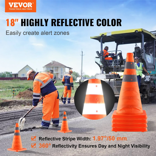 VEVOR Safety Cones, 4 Pack 18 inch Collapsible Traffic Cones, Construction Cones with Reflective Collars,-$25