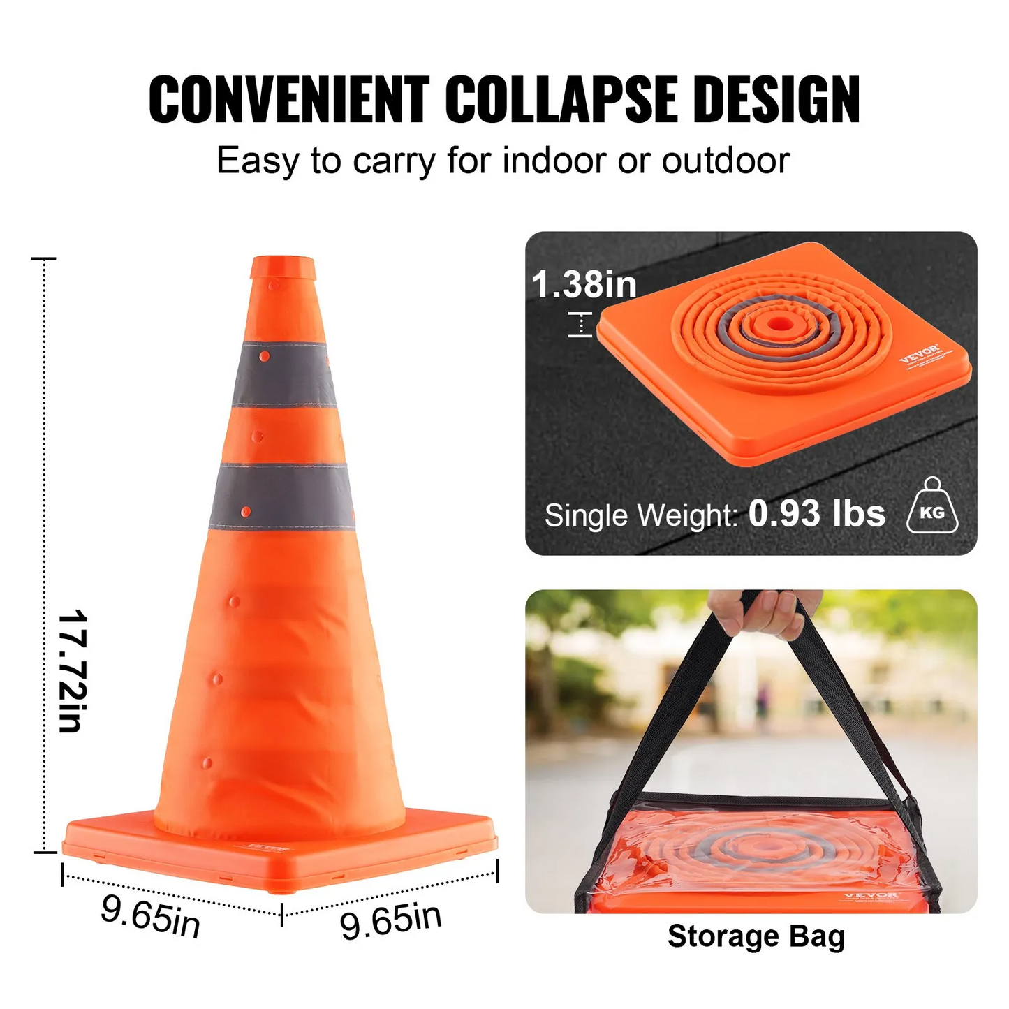 VEVOR Safety Cones, 4 Pack 18 inch Collapsible Traffic Cones, Construction Cones with Reflective Collars,-$25