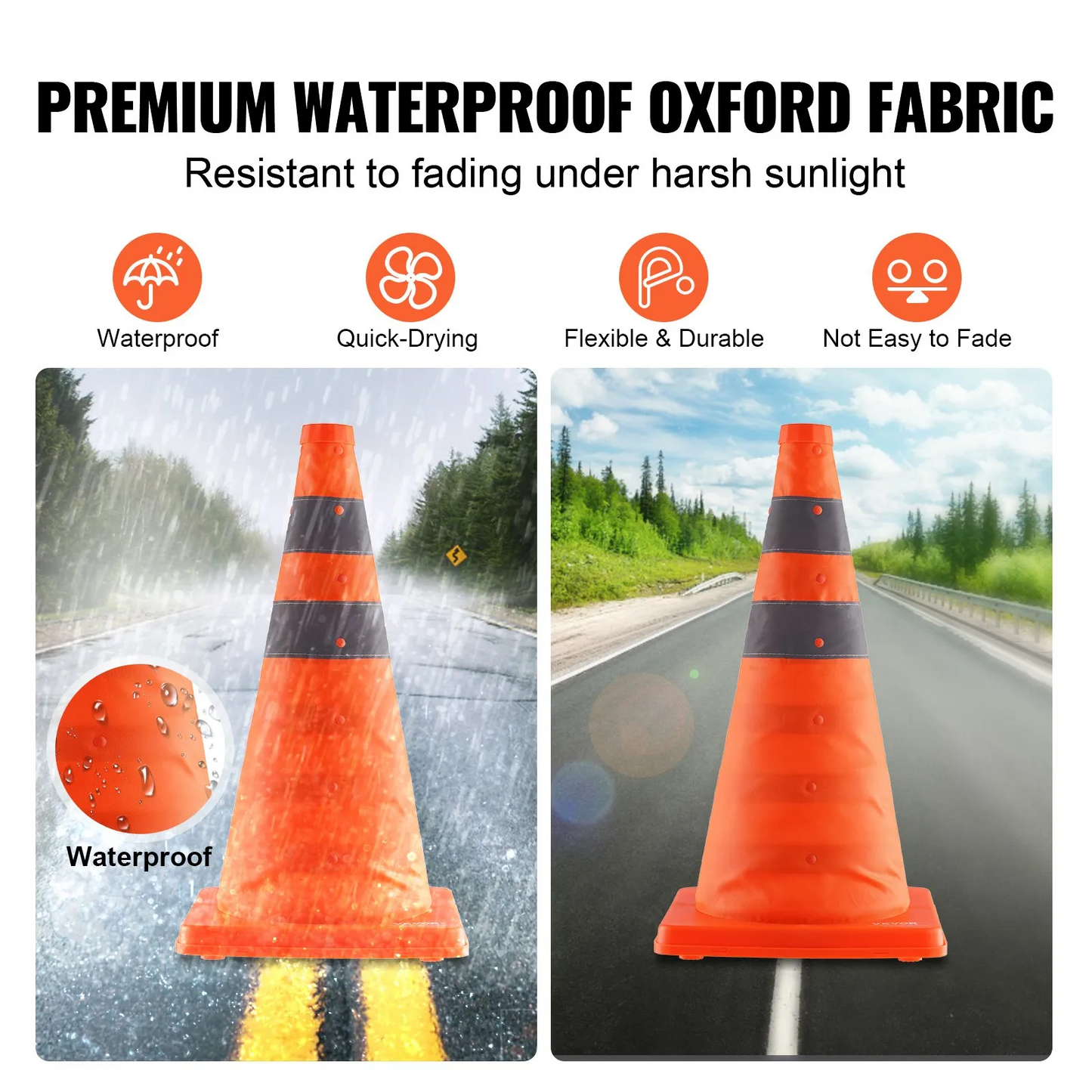 VEVOR Safety Cones, 4 Pack 18 inch Collapsible Traffic Cones, Construction Cones with Reflective Collars,-$25
