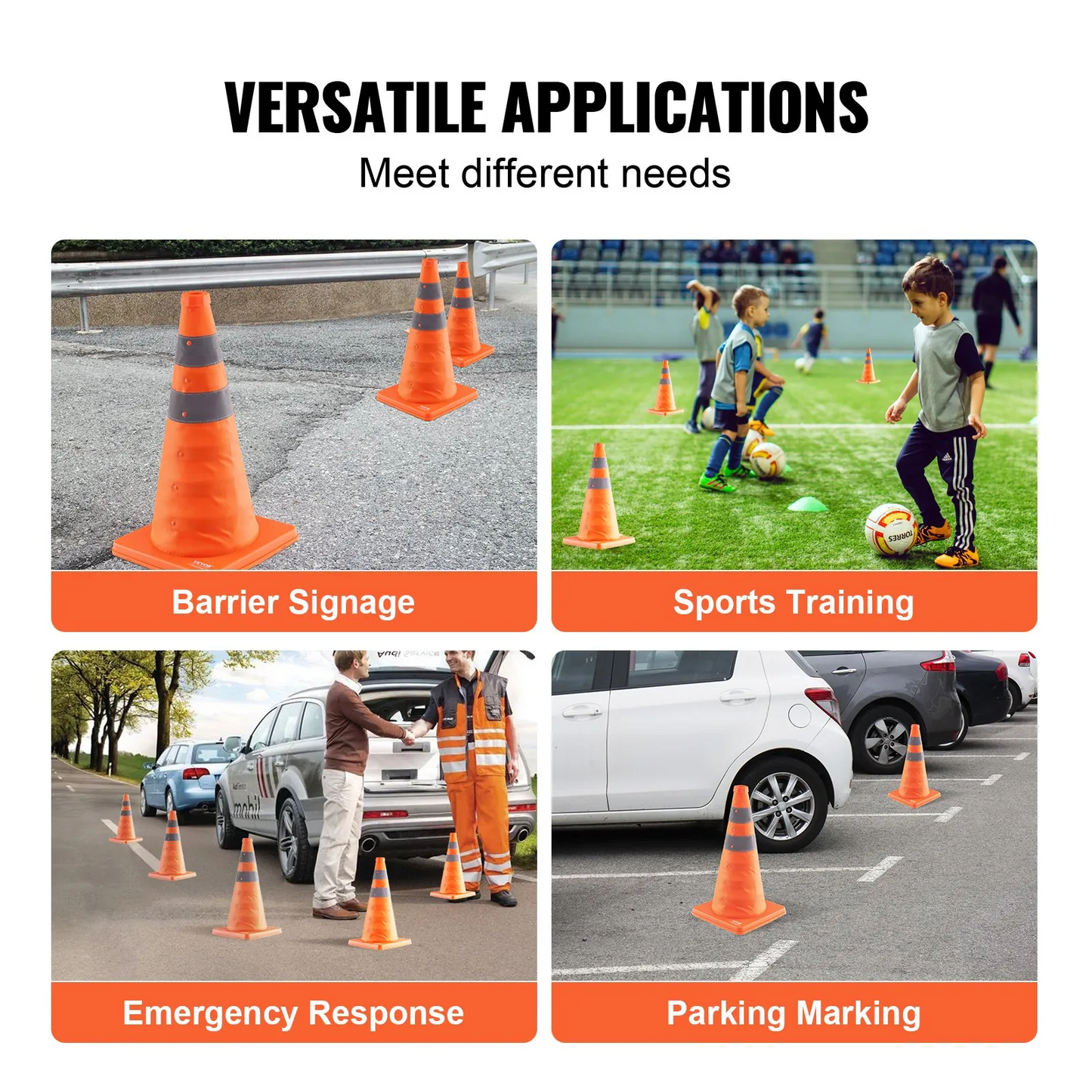 VEVOR Safety Cones, 4 Pack 18 inch Collapsible Traffic Cones, Construction Cones with Reflective Collars,-$25