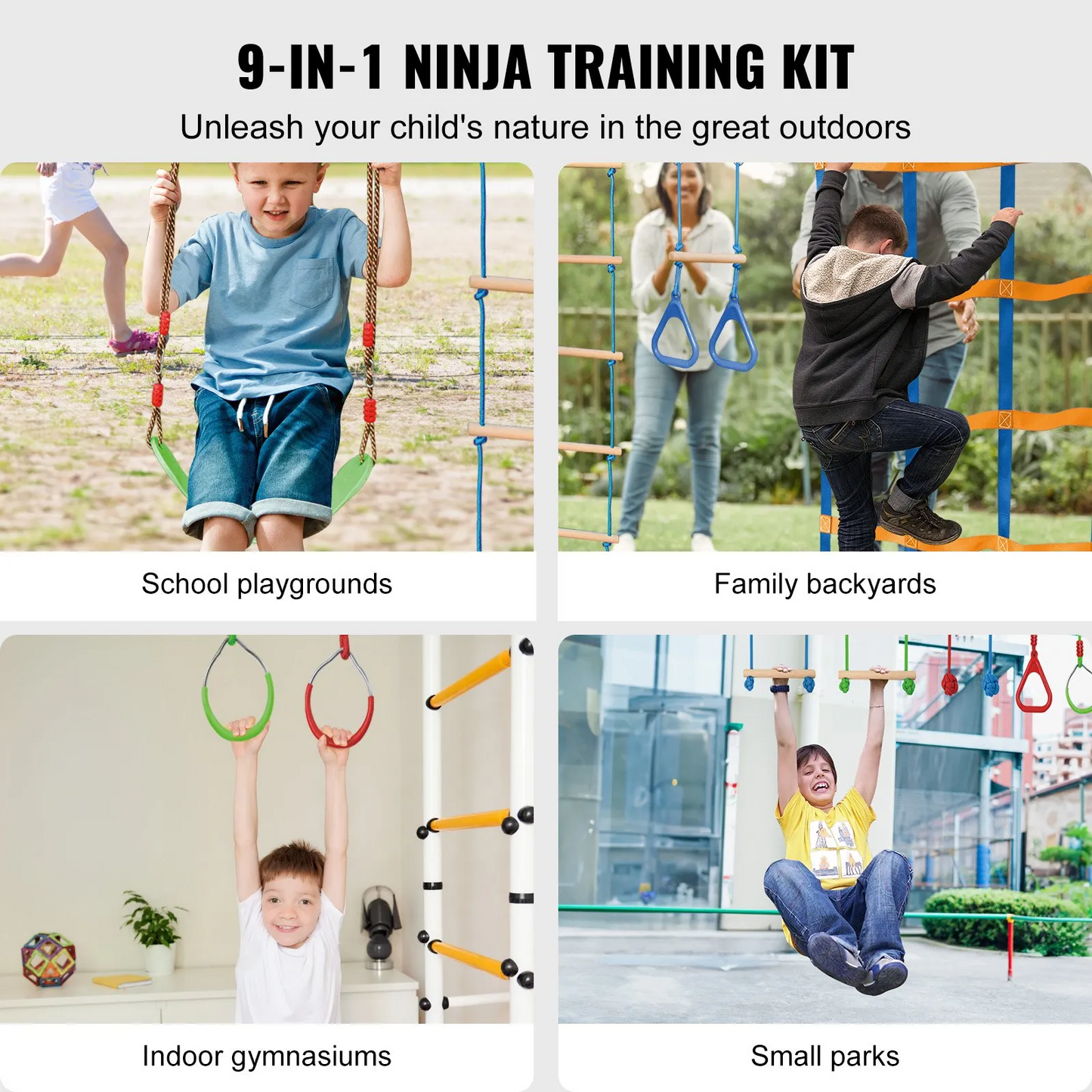 VEVOR Ninja Warrior Obstacle Course for Kids, 2 x 65 ft Weatherproof Slacklines, 500lbs Weight Capacity,-$85