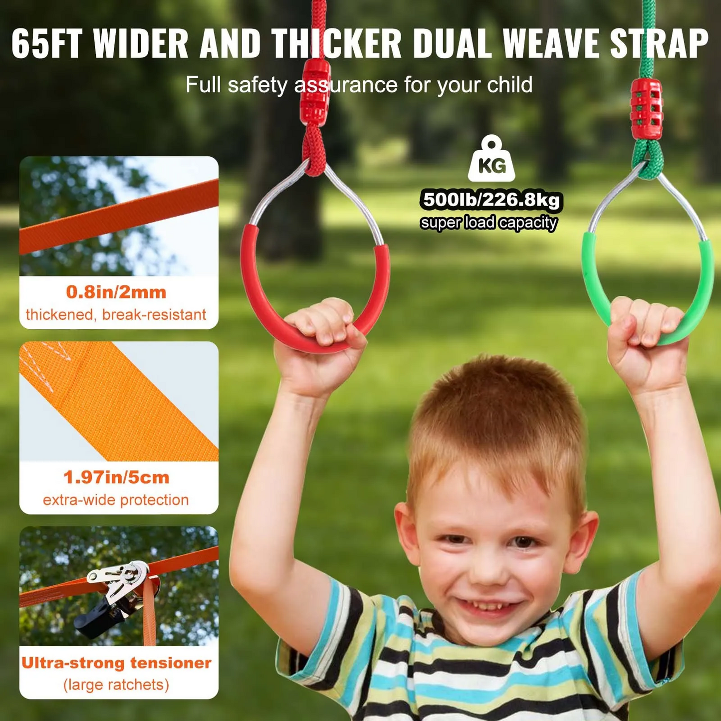 VEVOR Ninja Warrior Obstacle Course for Kids, 2 x 65 ft Weatherproof Slacklines, 500lbs Weight Capacity,-$85