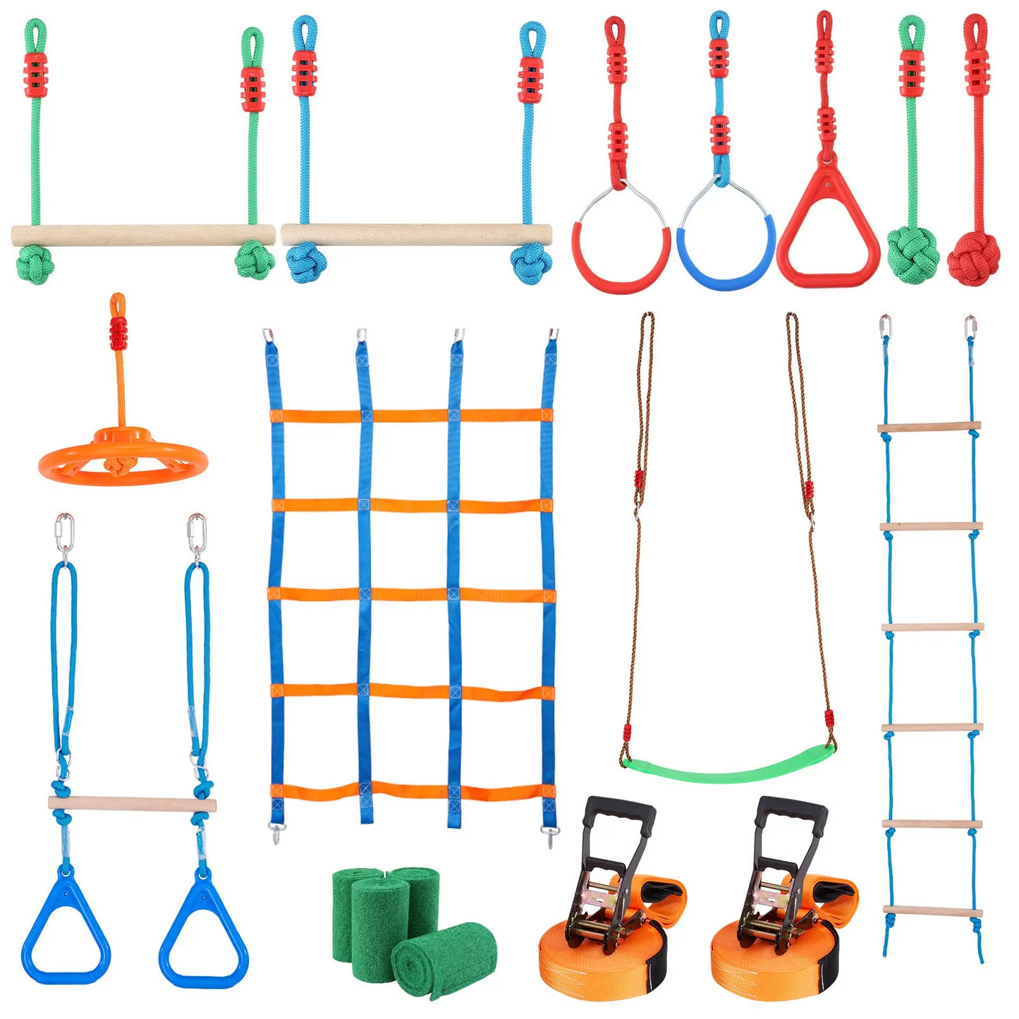 VEVOR Ninja Warrior Obstacle Course for Kids, 2 x 65 ft Weatherproof Slacklines, 500lbs Weight Capacity,-$85