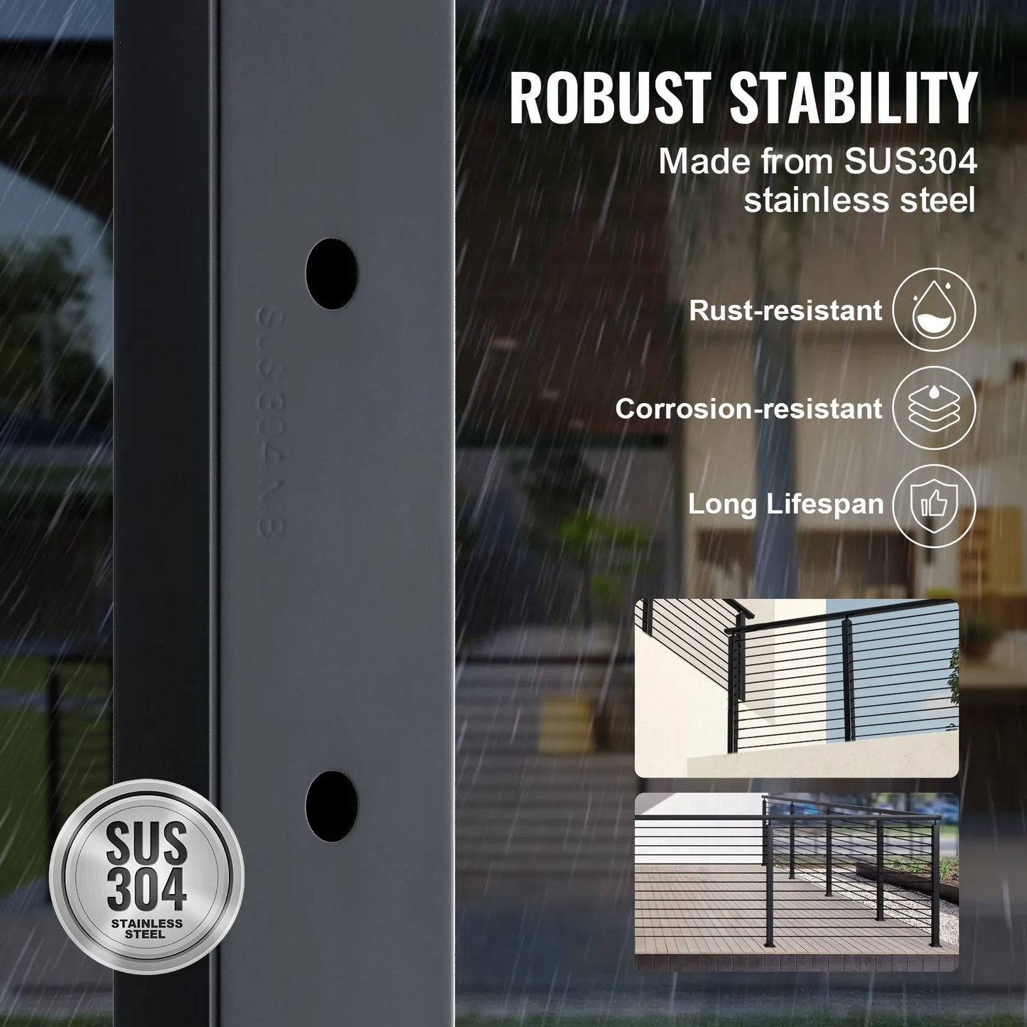VEVOR 4-Pack Cable Railing Post, 36" x 2" x 2" Steel Horizontal Hole Deck Railing Post, 10 Pre-Drilled Holes,-$130