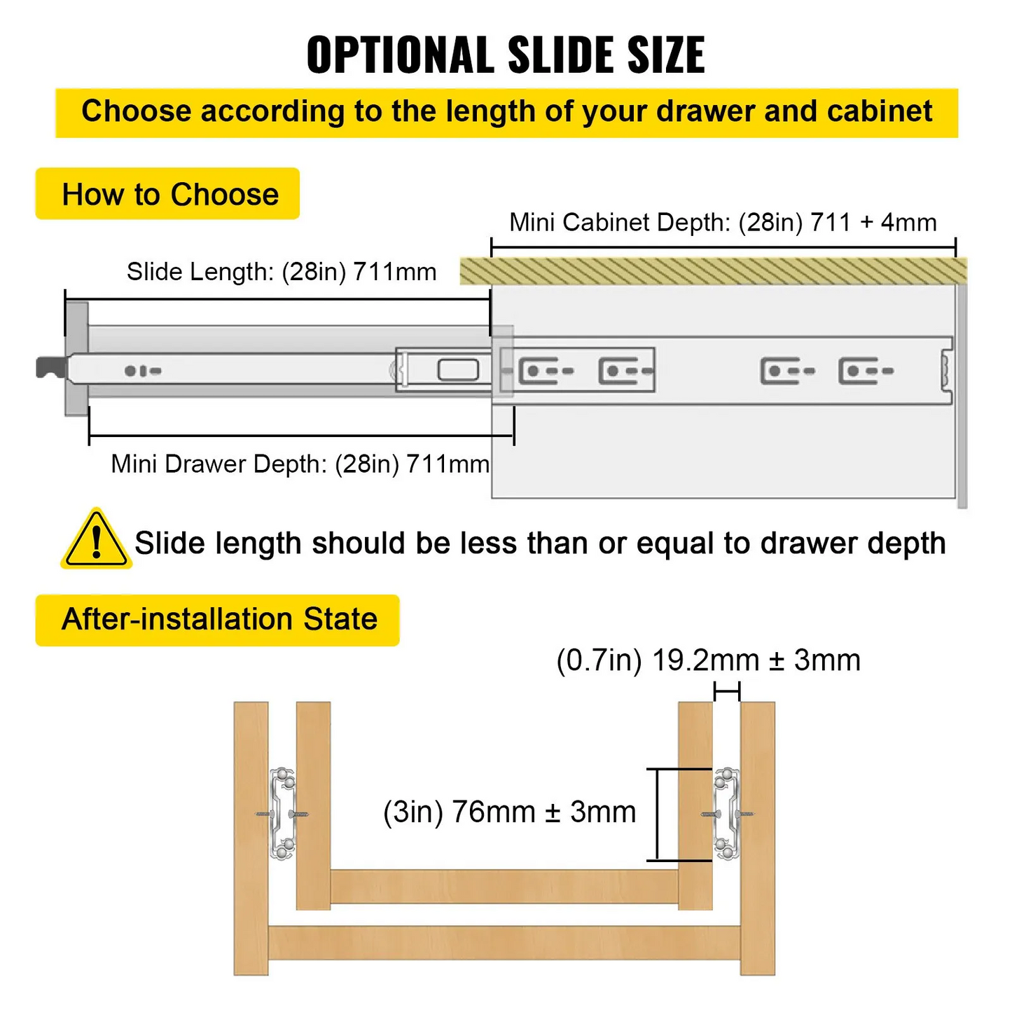 VEVOR Drawer Slides Heavy Duty Drawer Slides 28" Cold-rolled Steel 250lbs Load,-$30