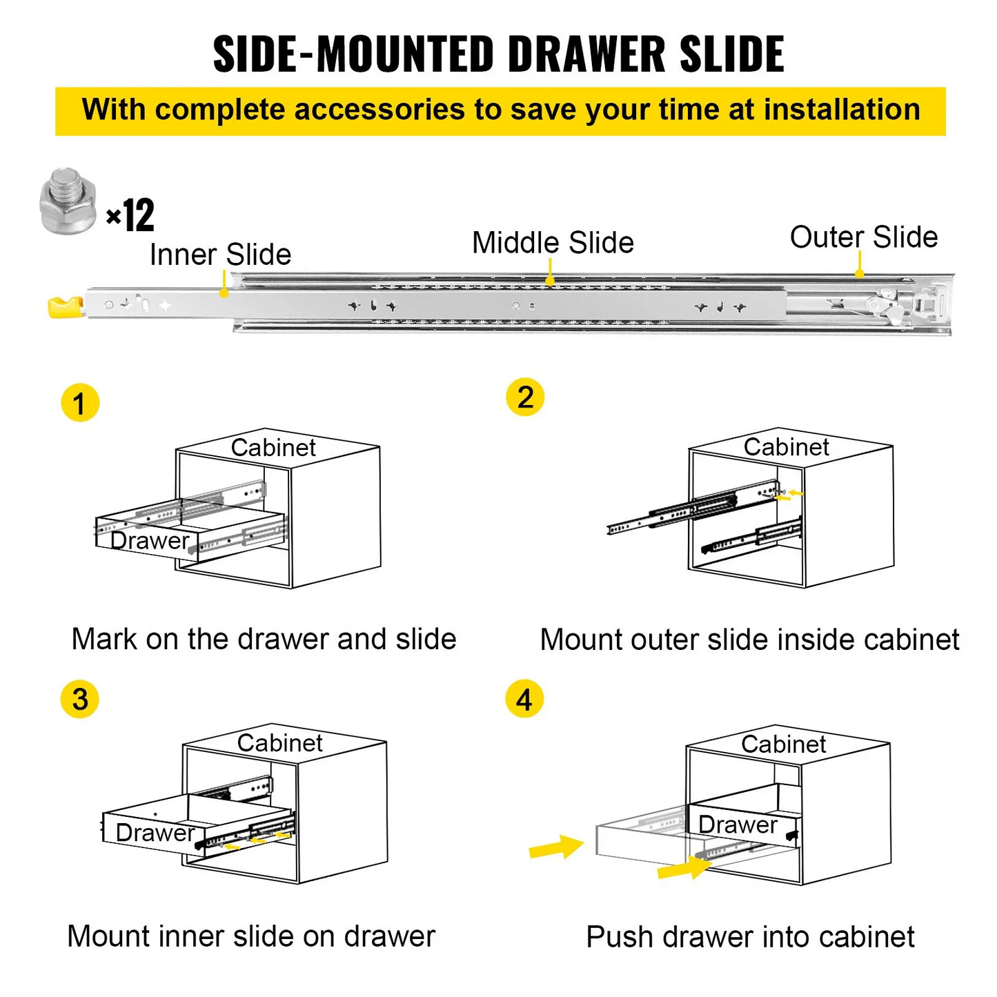 VEVOR Drawer Slides Heavy Duty Drawer Slides 28" Cold-rolled Steel 250lbs Load,-$30
