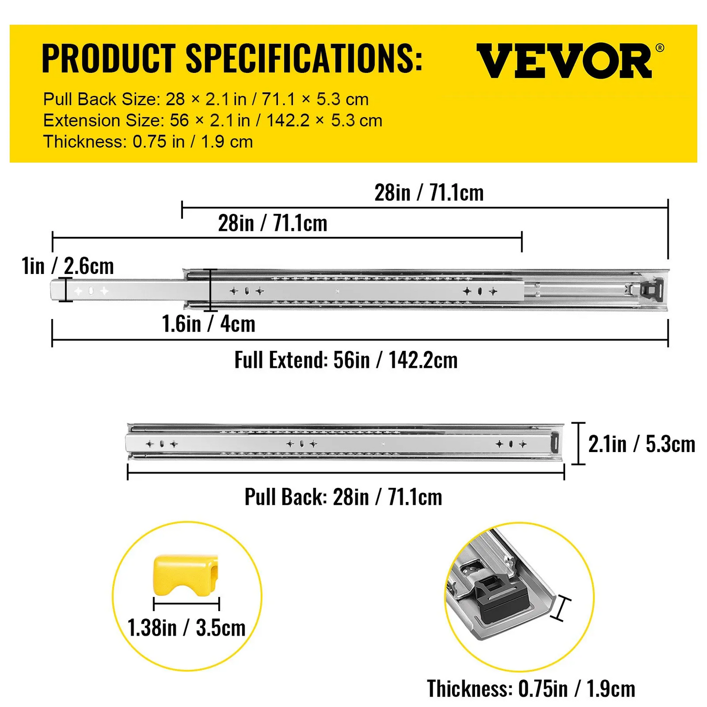 VEVOR Drawer Slides Heavy Duty Drawer Slides 28" Cold-rolled Steel 250lbs Load,-$30