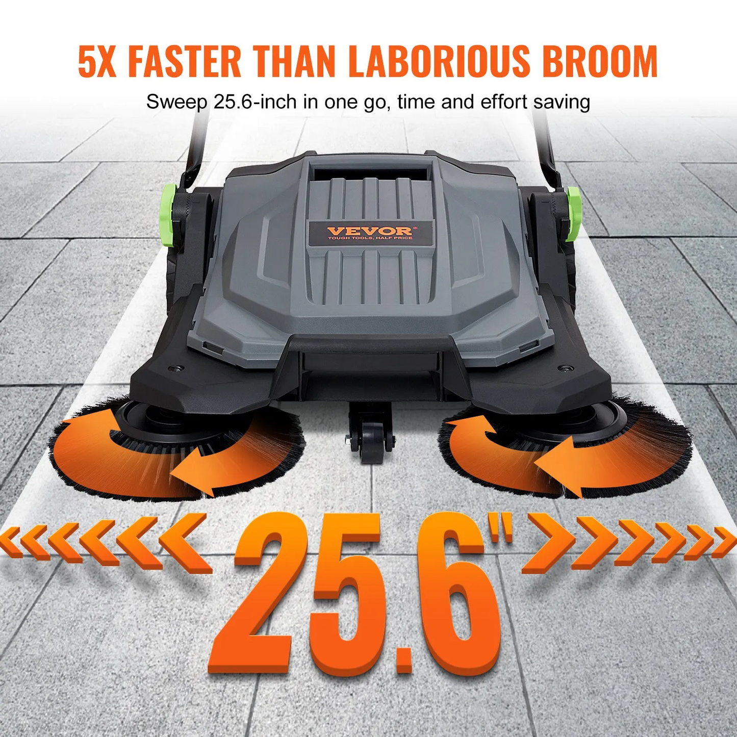 VEVOR Walk-Behind Hand Push Floor Sweeper, 25.6" Sweeping Width Floor Sweeper Manual Non-Electric,-$90