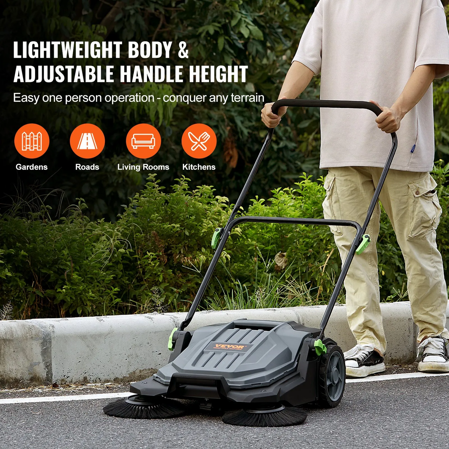 VEVOR Walk-Behind Hand Push Floor Sweeper, 25.6" Sweeping Width Floor Sweeper Manual Non-Electric,-$90