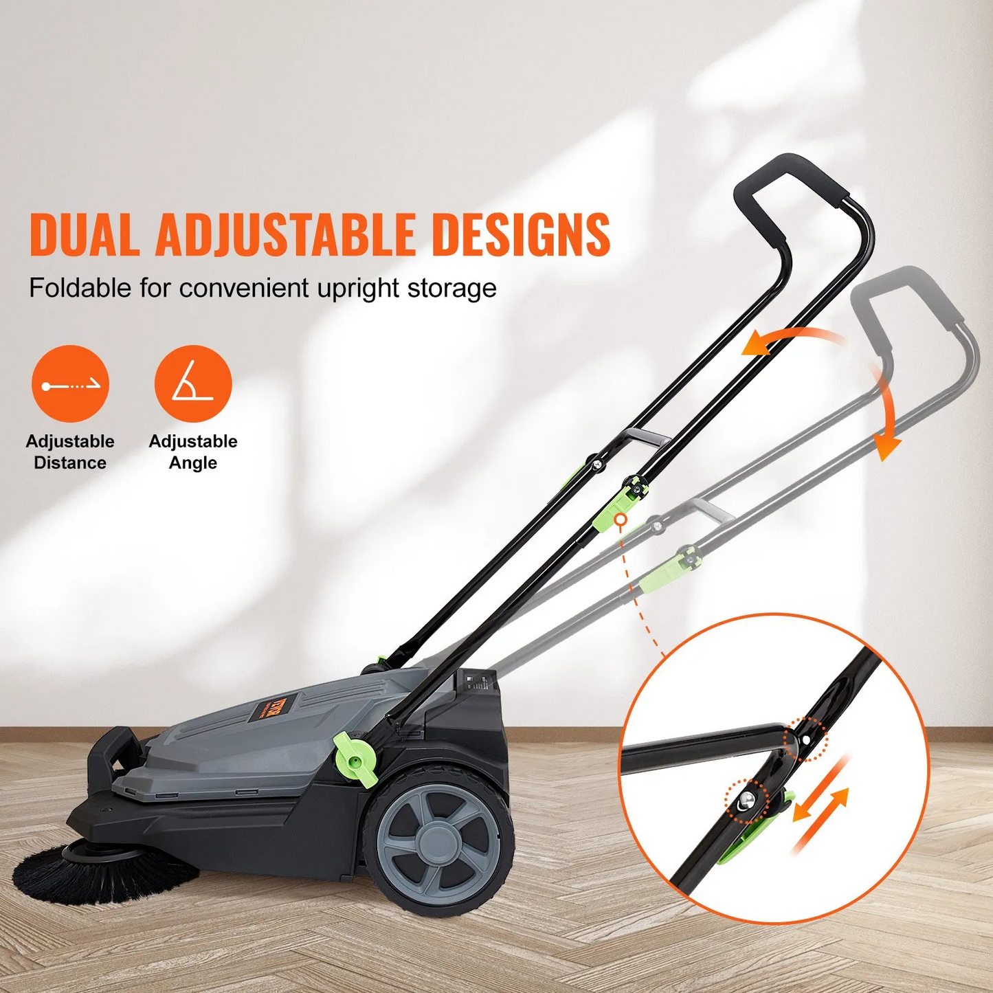 VEVOR Walk-Behind Hand Push Floor Sweeper, 25.6" Sweeping Width Floor Sweeper Manual Non-Electric,-$90