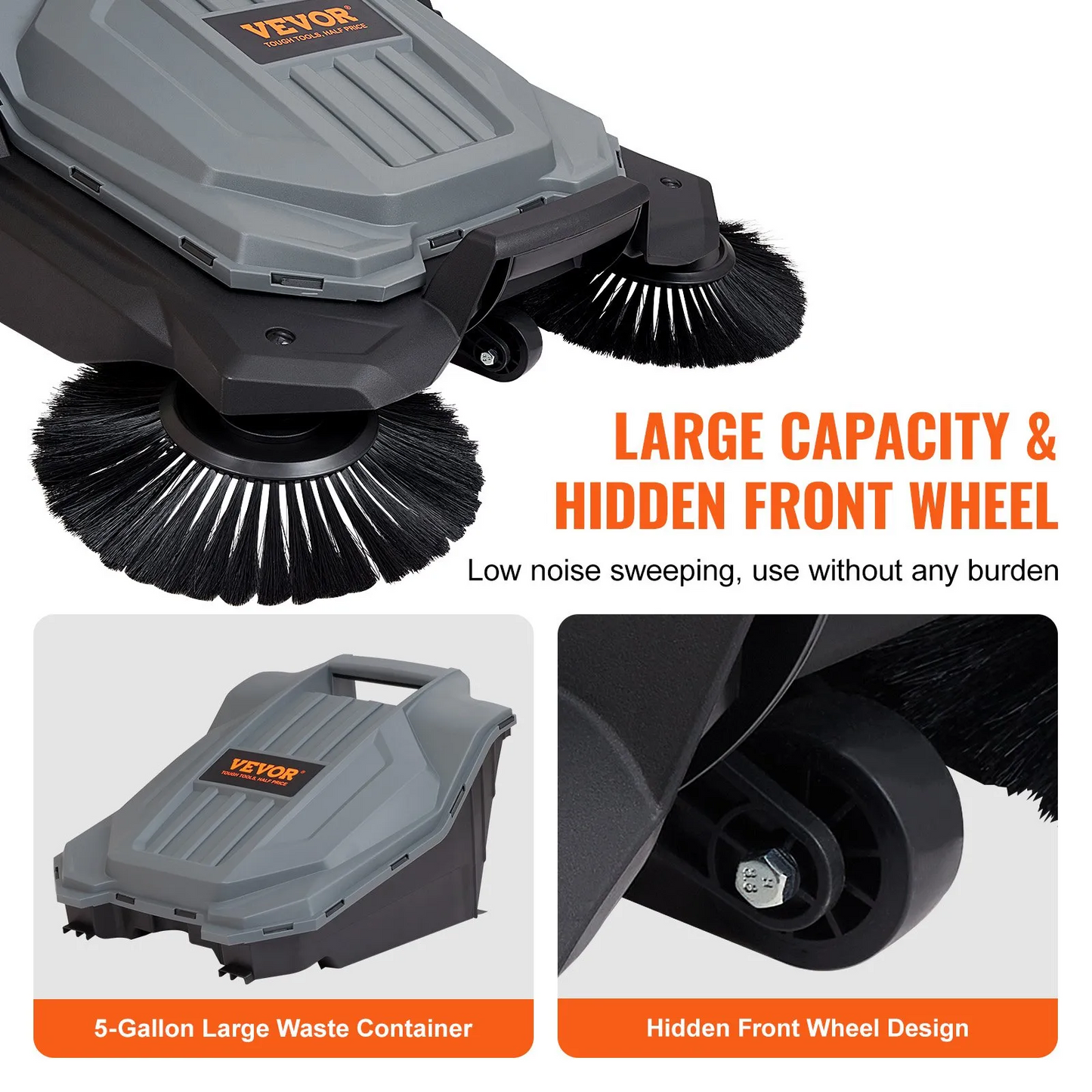 VEVOR Walk-Behind Hand Push Floor Sweeper, 25.6" Sweeping Width Floor Sweeper Manual Non-Electric,-$90