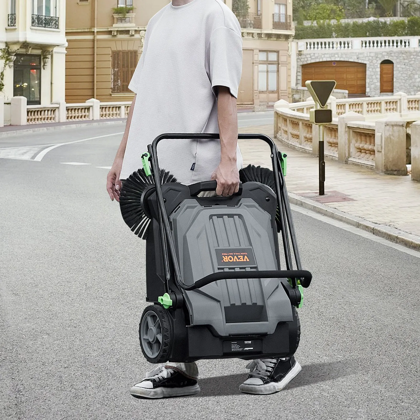 VEVOR Walk-Behind Hand Push Floor Sweeper, 25.6" Sweeping Width Floor Sweeper Manual Non-Electric,-$90