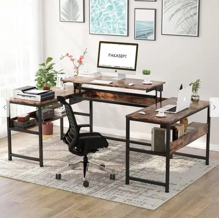 BNIB-U- Shaped Computer Desk with Lift Top, Work from Sitting to Standing