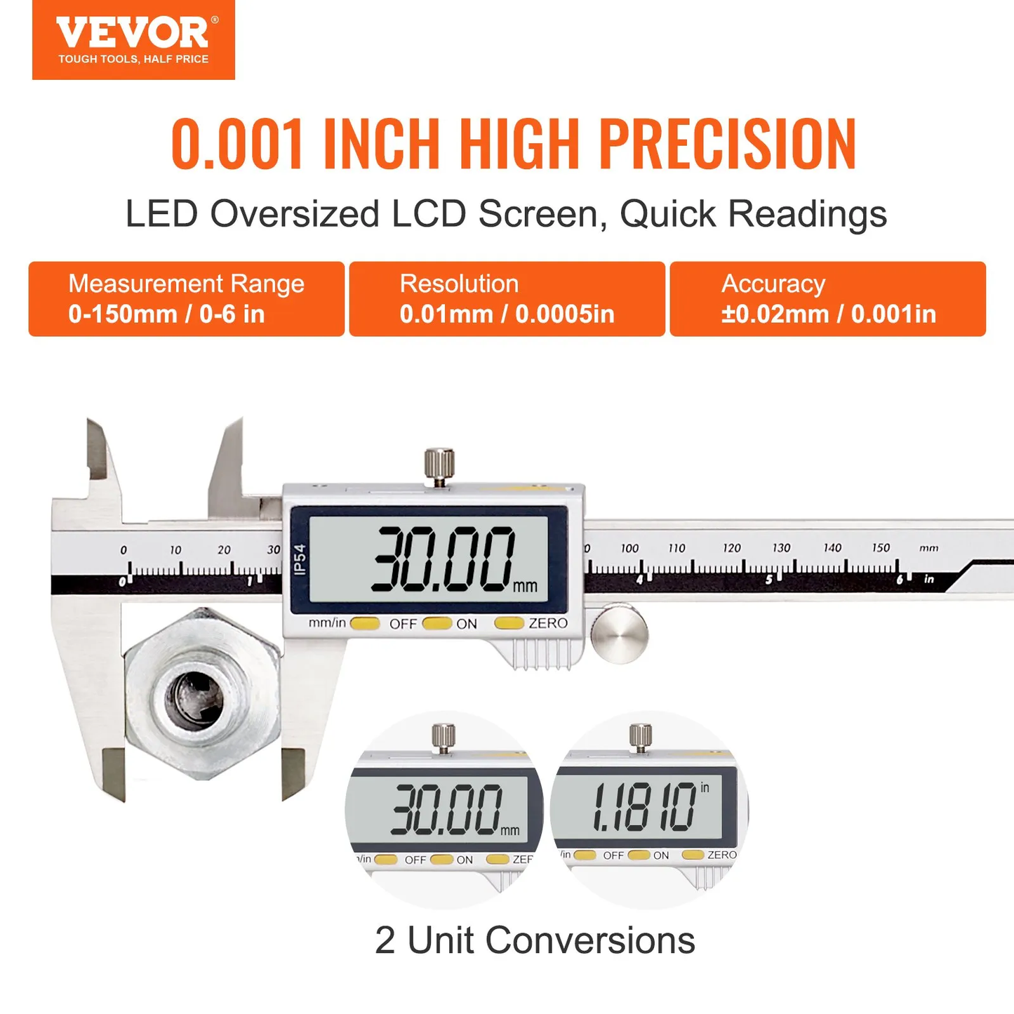 VEVOR Digital Caliper, 0-6" Calipers Measuring Tool, Electronic Micrometer Caliper
