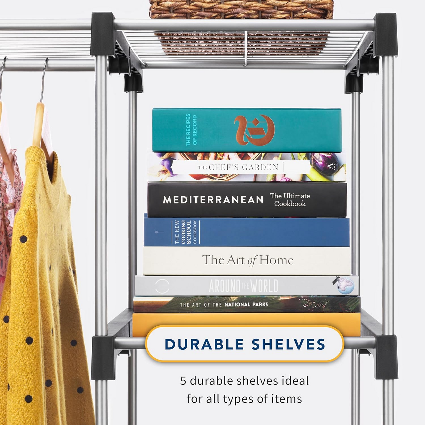 Brand New Amazon Basics Double Rod Closet,Freestanding Wardrobe, Coat Rack, Shoe Rack, Silver