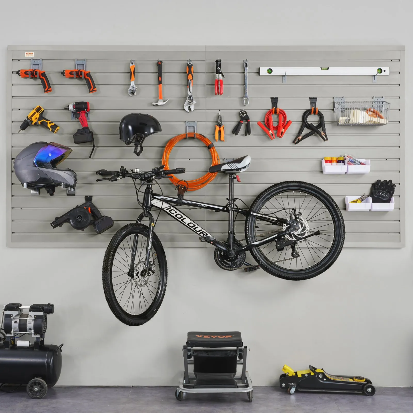 VEVOR Slatwall Panels with Hooks, 4 ft x 1 ft Gray Garage Wall Panels 12"H x 48"L (Set of 8 Panels)