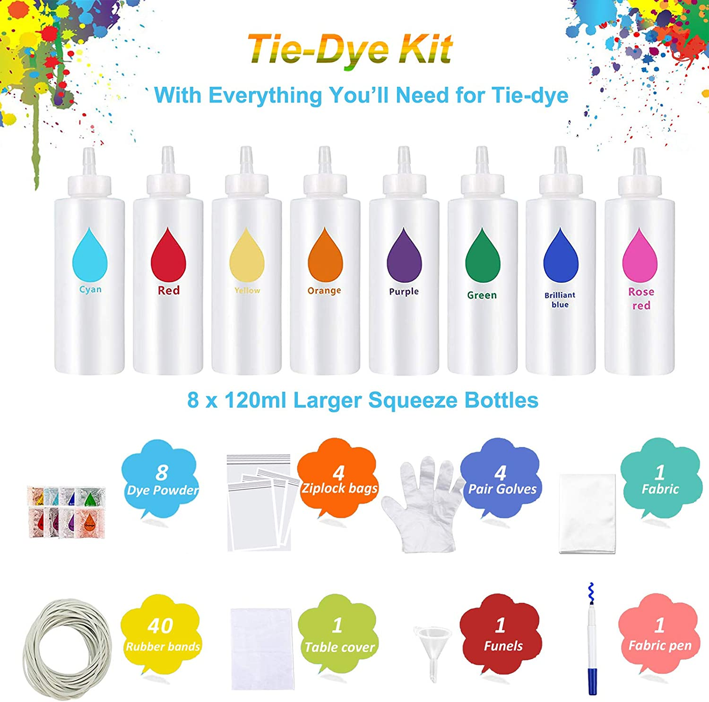 Brand new DIY Tie Dye Kit, 8 Colors One Step Art Craft Set ,Creative Group Activities -$13