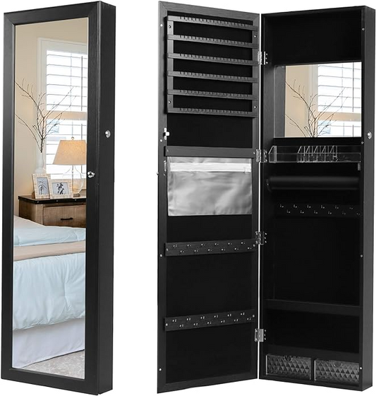Brand New-Jewelry Closet Lockable Jewelry Cabinet Wall / Door Mounted Jewelry Organizer - Black,