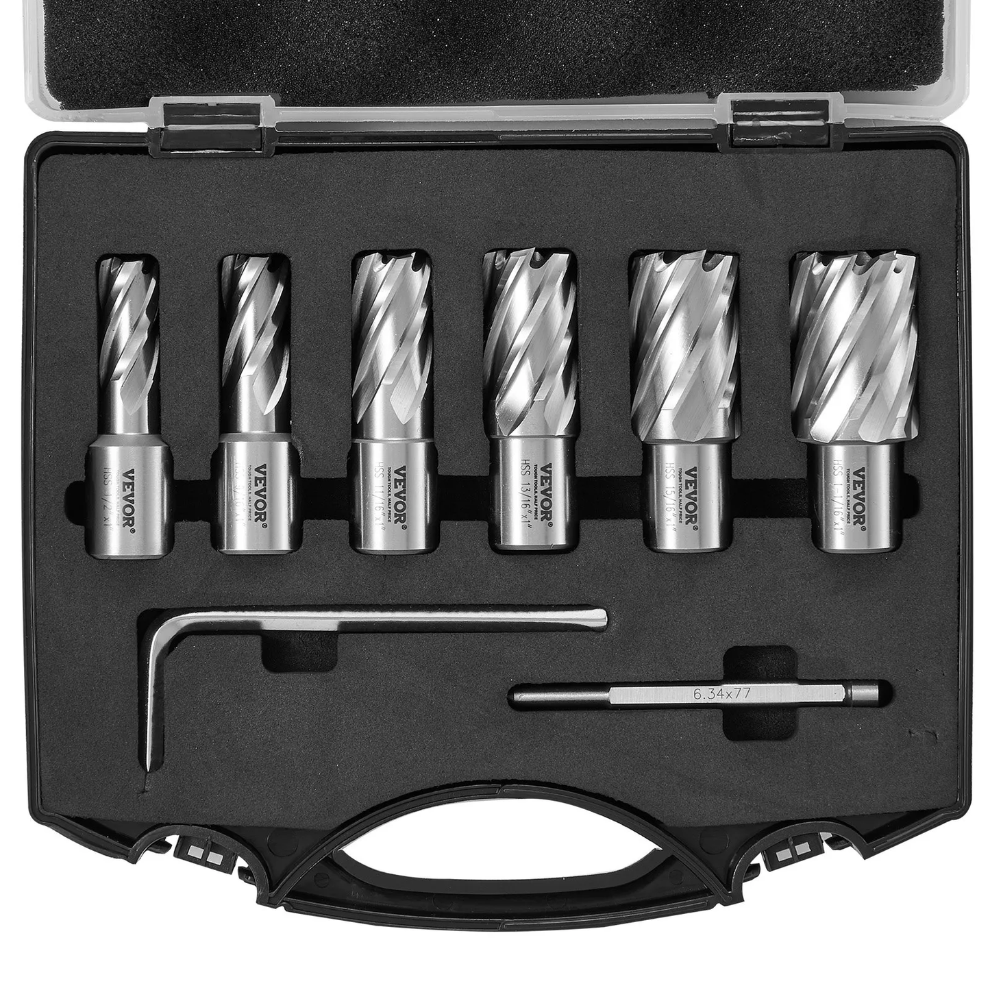 VEVOR Annular Cutter Set, 6 pcs Weldon Shank Mag Drill Bits, 1" Cutting Depth, 1/2" to 1-1/16" Cutting Diameter,-$85