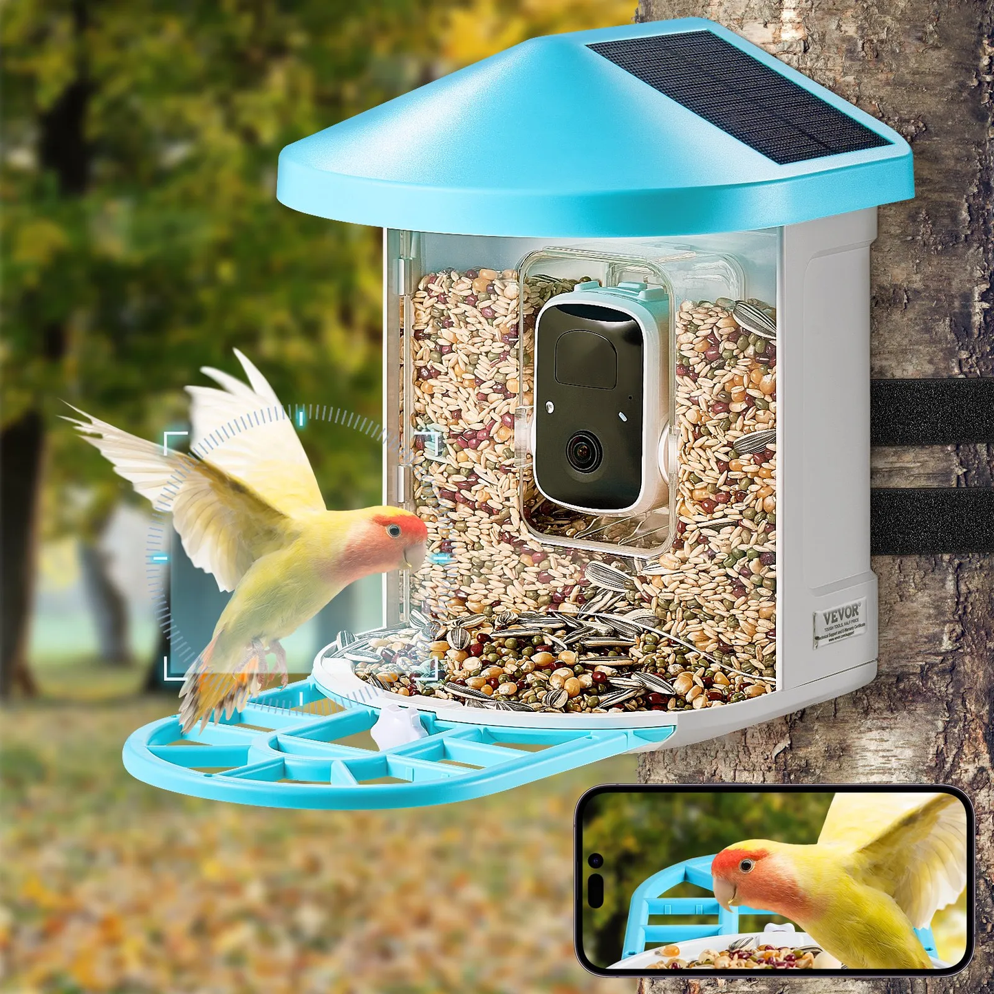 VEVOR Smart Bird Feeder with Camera AI Identify 10000+ Bird Specie Solar-Powered,-$75
