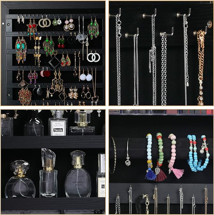 Brand New-Jewelry Closet Lockable Jewelry Cabinet Wall / Door Mounted Jewelry Organizer - Black,