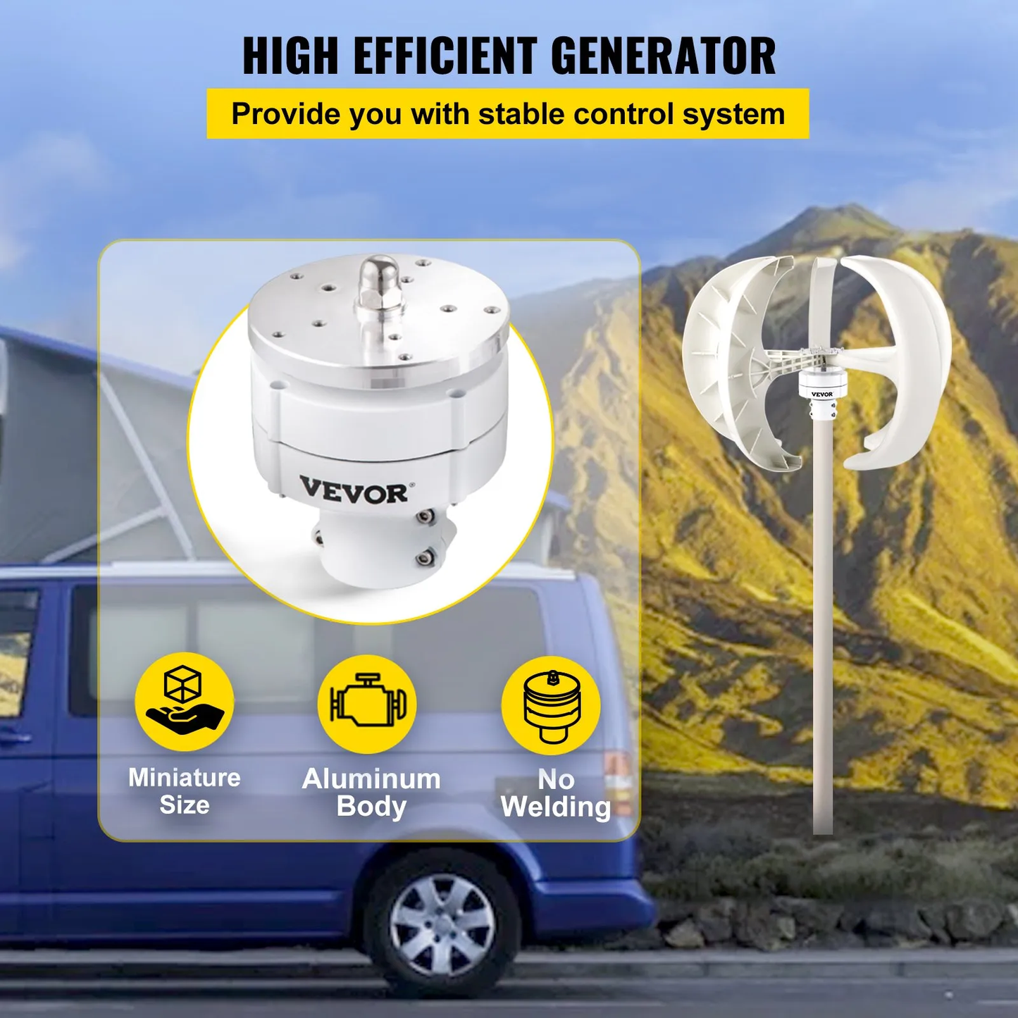 VEVOR Wind Turbine 400W 12V Wind Turbine Generator White Lantern Vertical Wind Generator 5 Leaves Wind,-$130