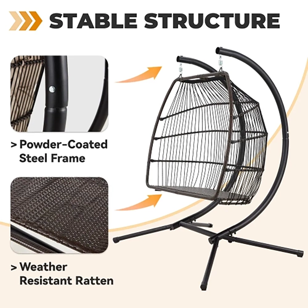 BNIB-Erommy 44'' x 67'' Outdoor Swing Loveseat with Stand, Foldable Hanging Chair, Hammock Cushion