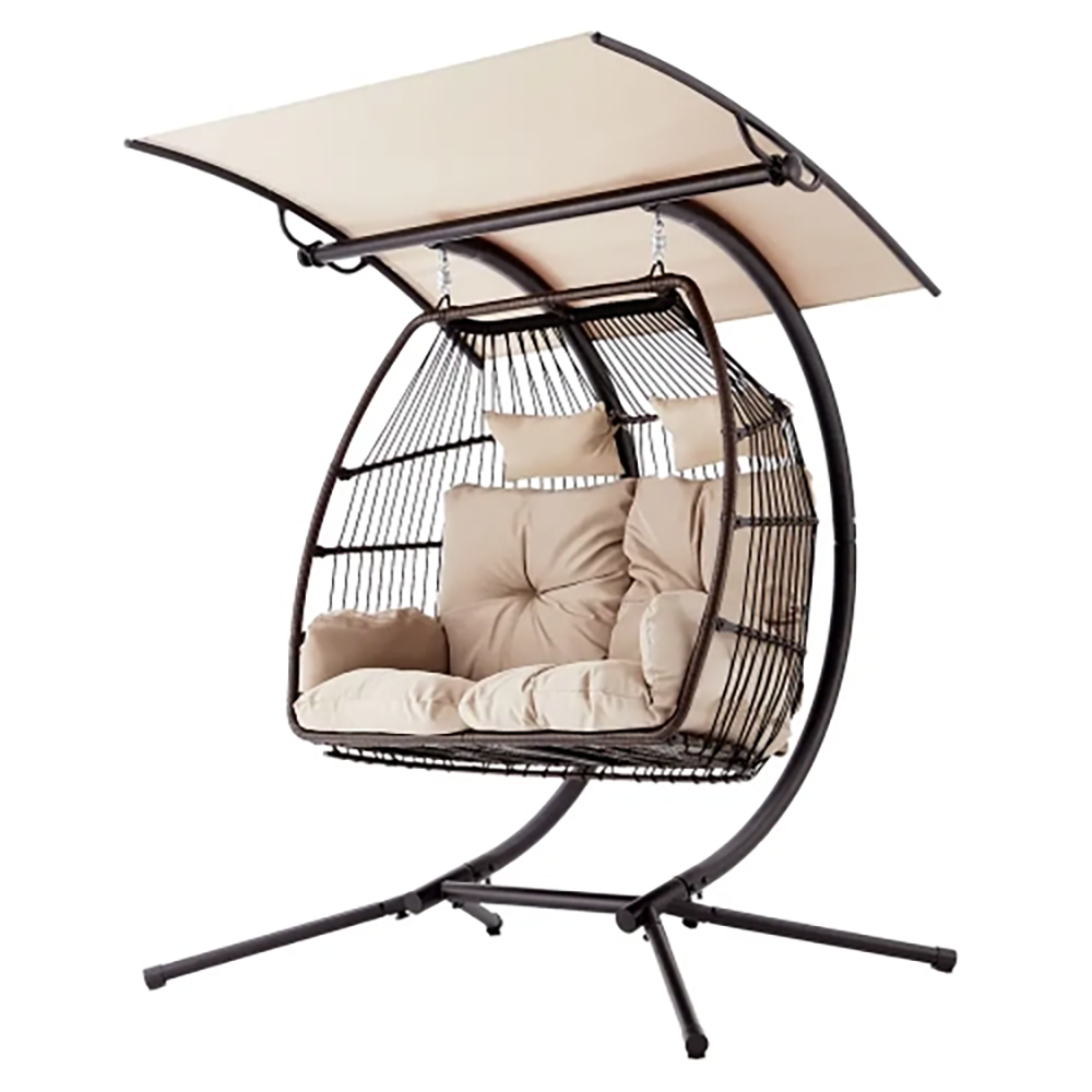 BNIB-Erommy 44'' x 67'' Outdoor Swing Loveseat with Stand, Foldable Hanging Chair, Hammock Cushion