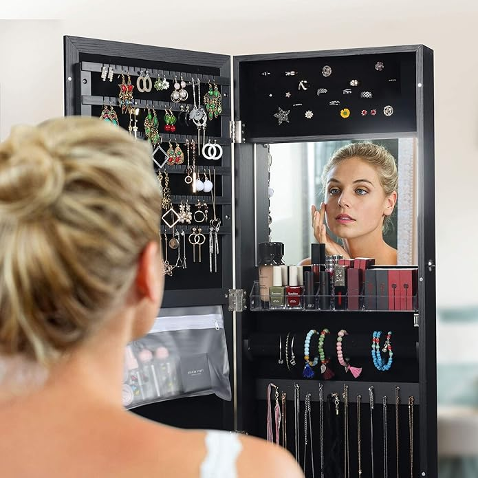 Brand New-Jewelry Closet Lockable Jewelry Cabinet Wall / Door Mounted Jewelry Organizer - Black,