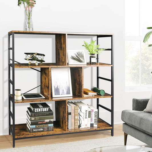 Brand New Vintage color 3 level bookshelf with 7 separate storage racks/rustic wood - $120