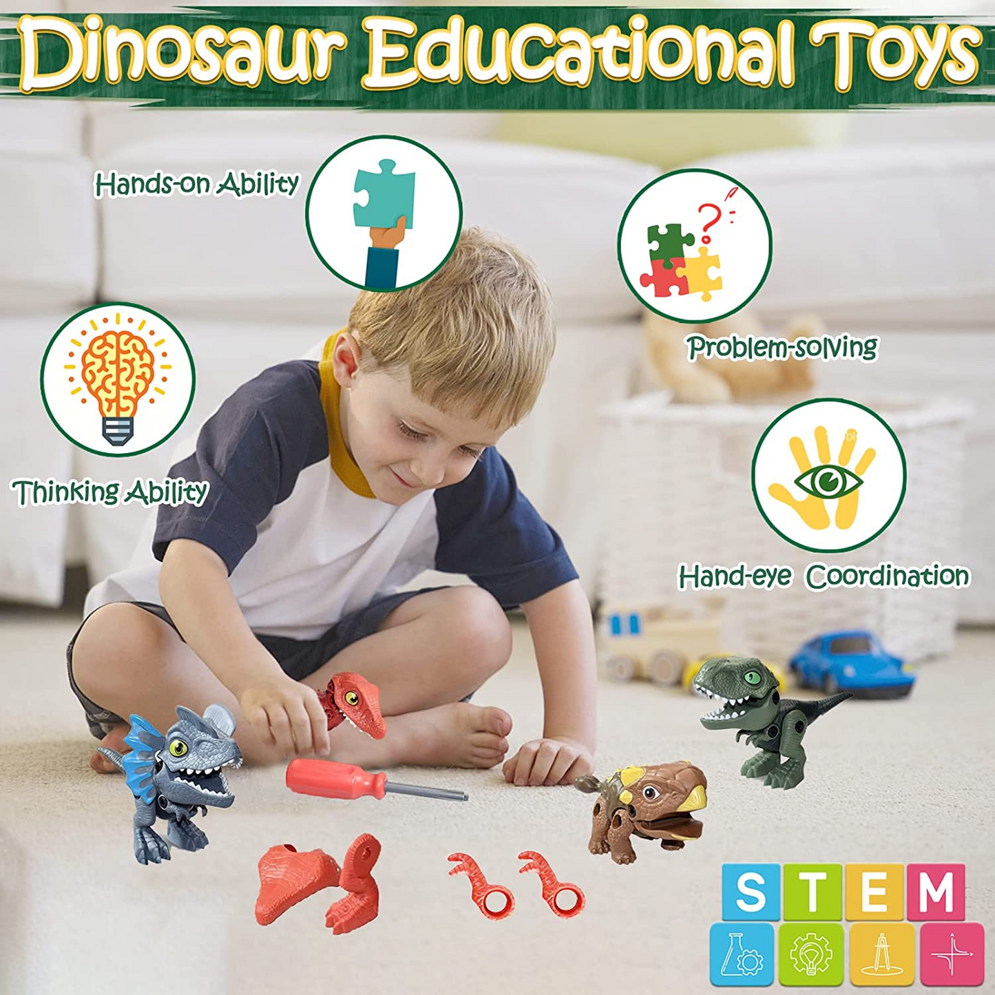Brand New Construction Dinosaur Toys DIY Tool Set with Electric Drill, 4 Packs