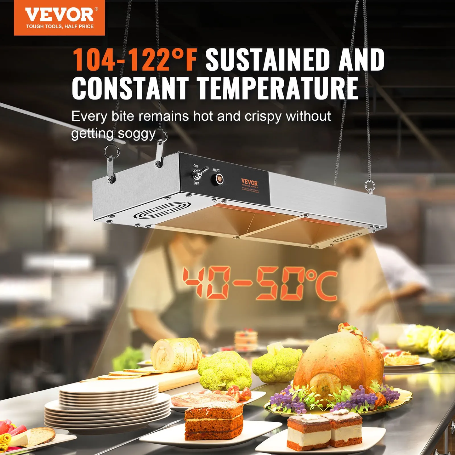 VEVOR French Fry Food Warmer, 750W Commercial Strip Food Heating Lamp, Electric Stainless Steel,-$85