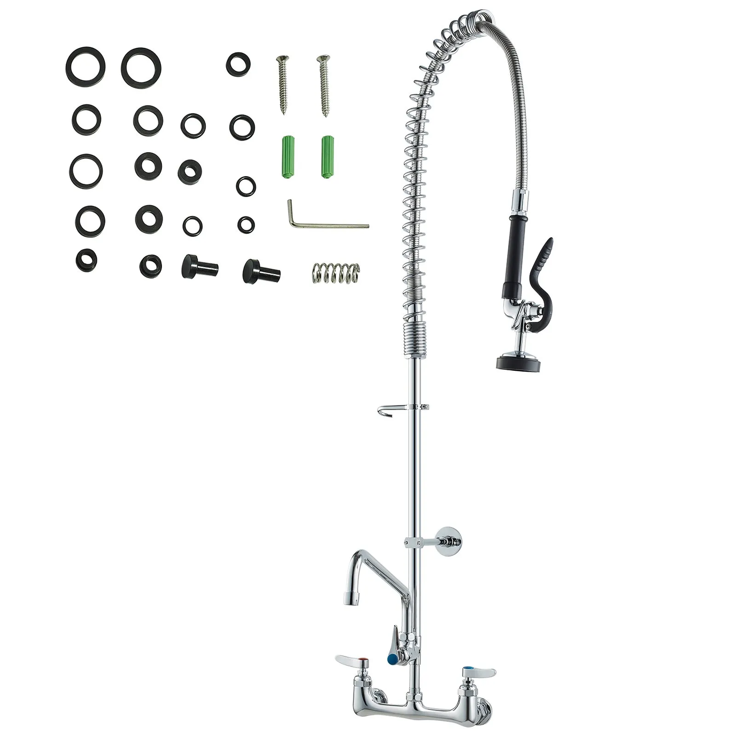 VEVOR Commercial Faucet with Pre-Rinse Sprayer, 44" Height, 8" Center, 12" Swing Spout,-$110