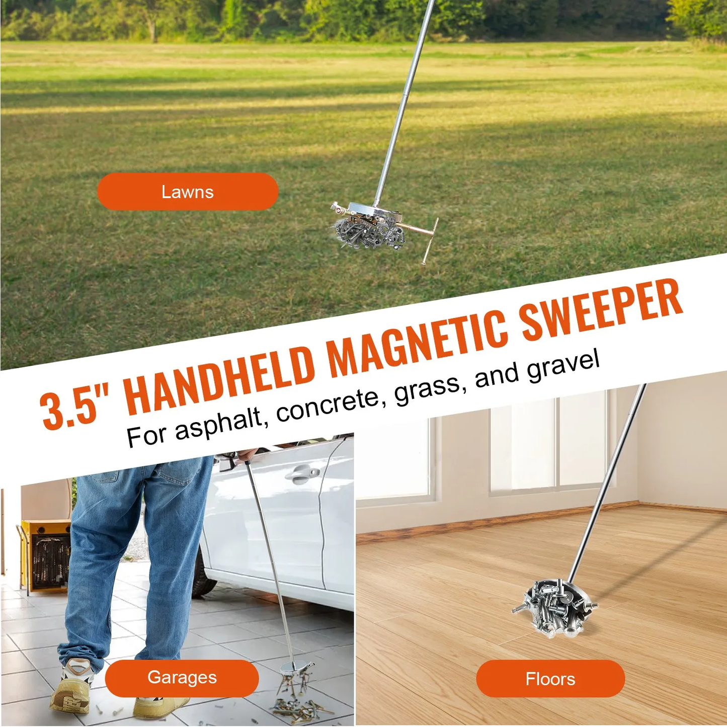 VEVOR Telescoping Magnetic Sweeper Pickup Tool, 3.5inch Handheld Screws Parts Finder with 35LB Pul