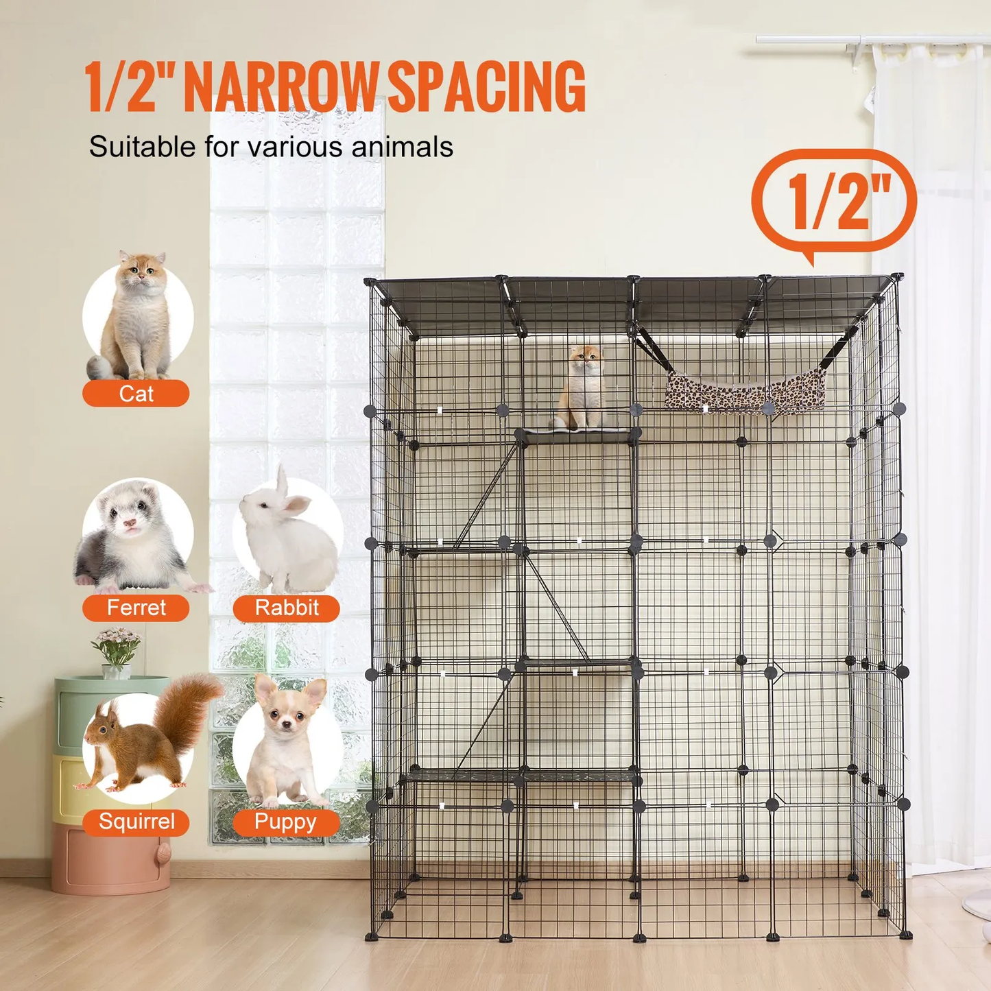 VEVOR Large 4-tier Cat Cage,Detachable Metal Wire,with 5 Front Doors Hammock Ramp ladders,-$130