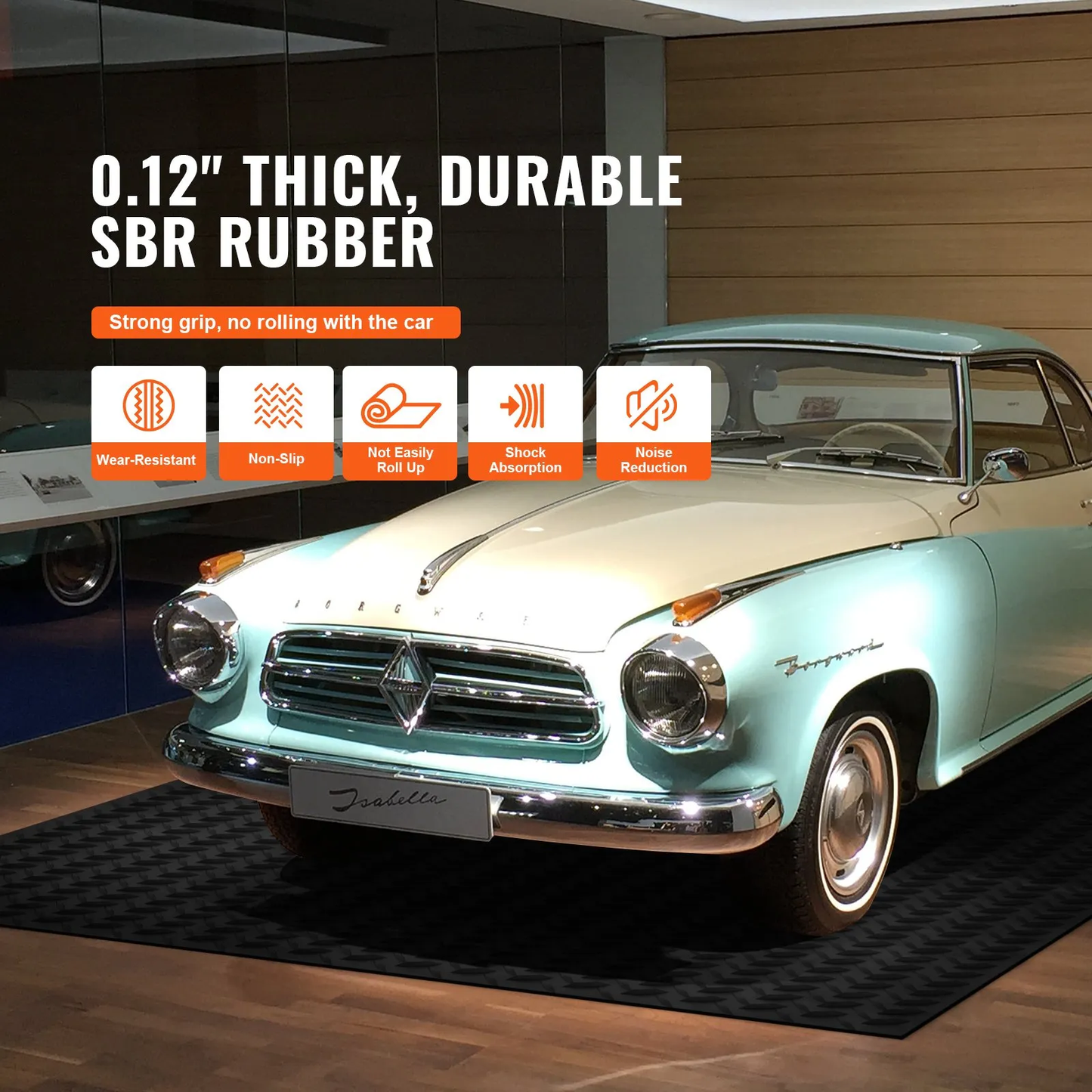 VEVOR Diamond-Plate Rubber Flooring Roll, 3 mm x 4 ft x 8 ft Garage Floor Mat, SBR Rubber Garage Flooring Roll