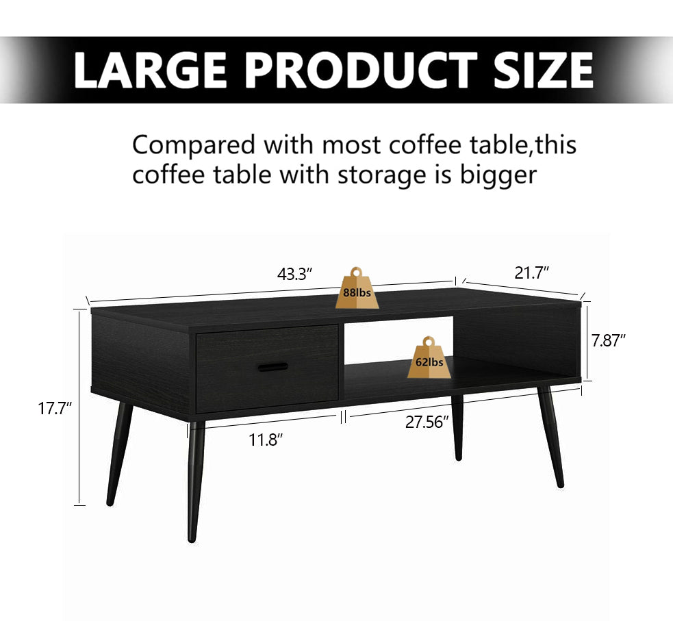 Brand New Coffee Table with Storage for Living Room, Coffee Table with Drawer and Shelf ,black,-$100
