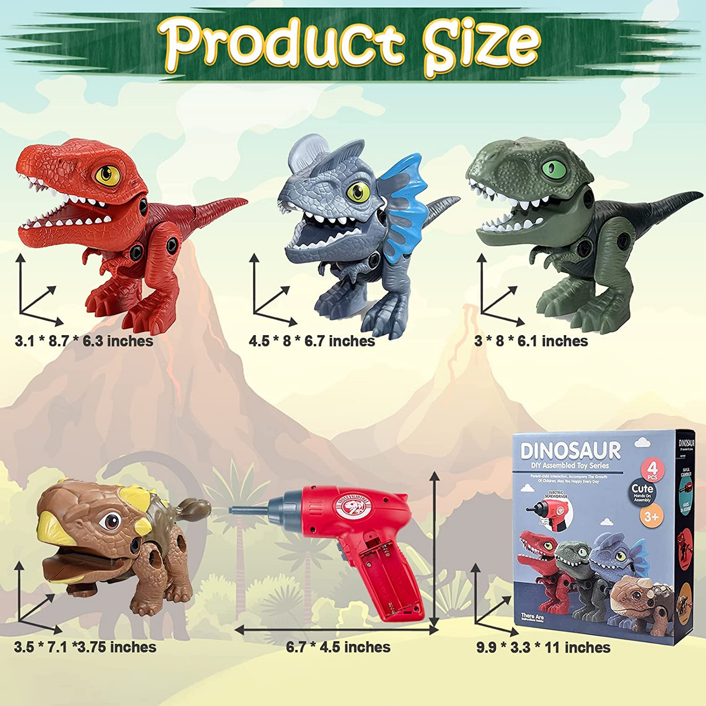 Brand New Construction Dinosaur Toys DIY Tool Set with Electric Drill, 4 Packs
