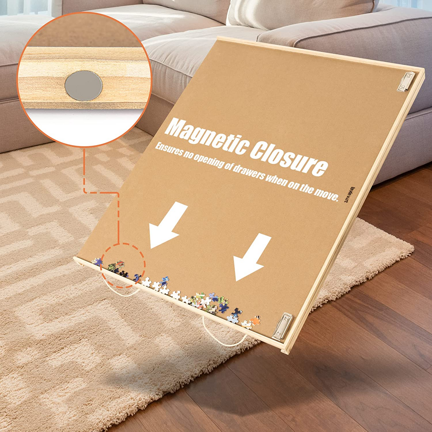 Wooden puzzle table with 4 removable drawers,Dust cover and puzzle pad for up to 1,500 pieces, $60