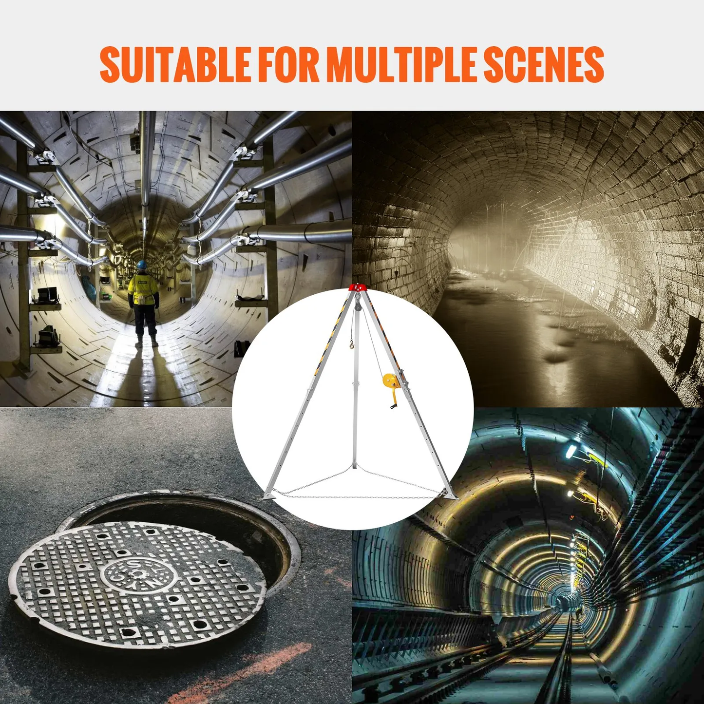 VEVOR Confined Space Tripod Kit, 1200 lbs Winch, Confined Space Tripod 7' Legs Bracket & 98' Cable