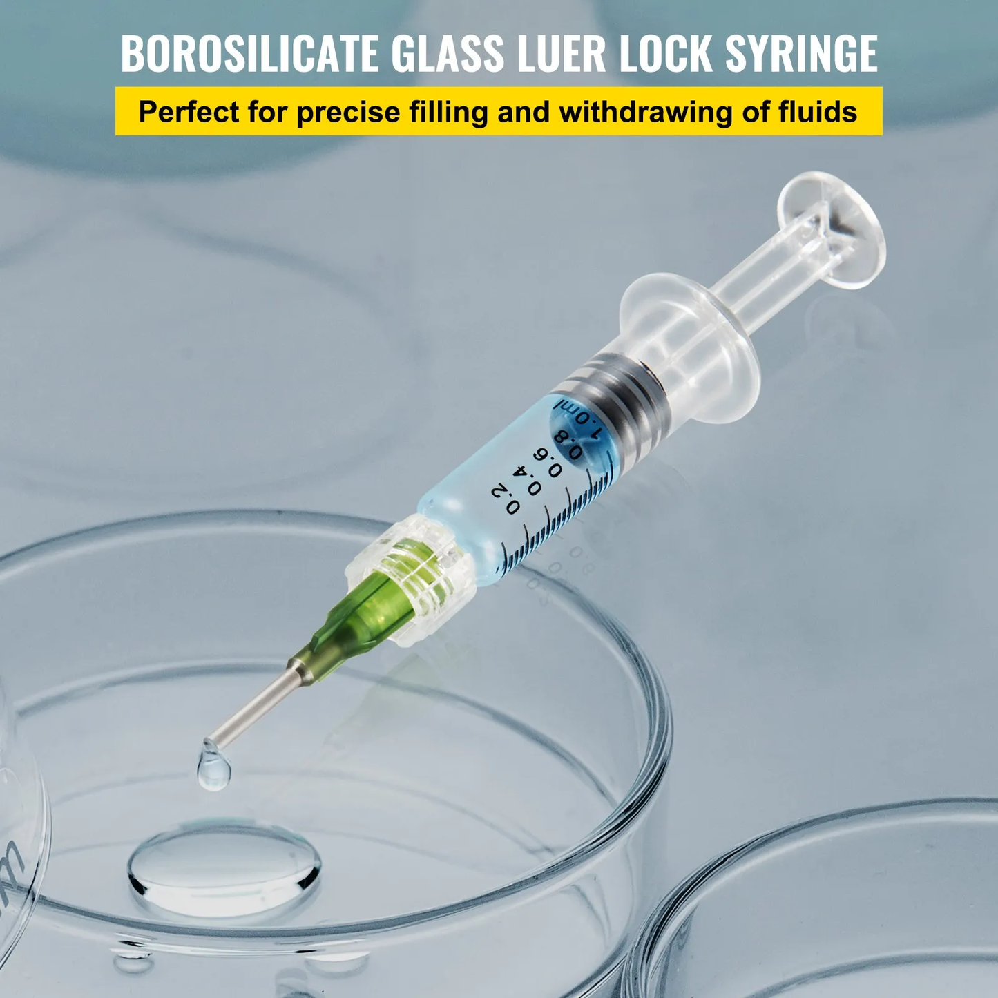 VEVOR 100 PCS Borosilicate Glass Luer Lock Syringe, 1mL, Reusable Glass Syringes,-$50