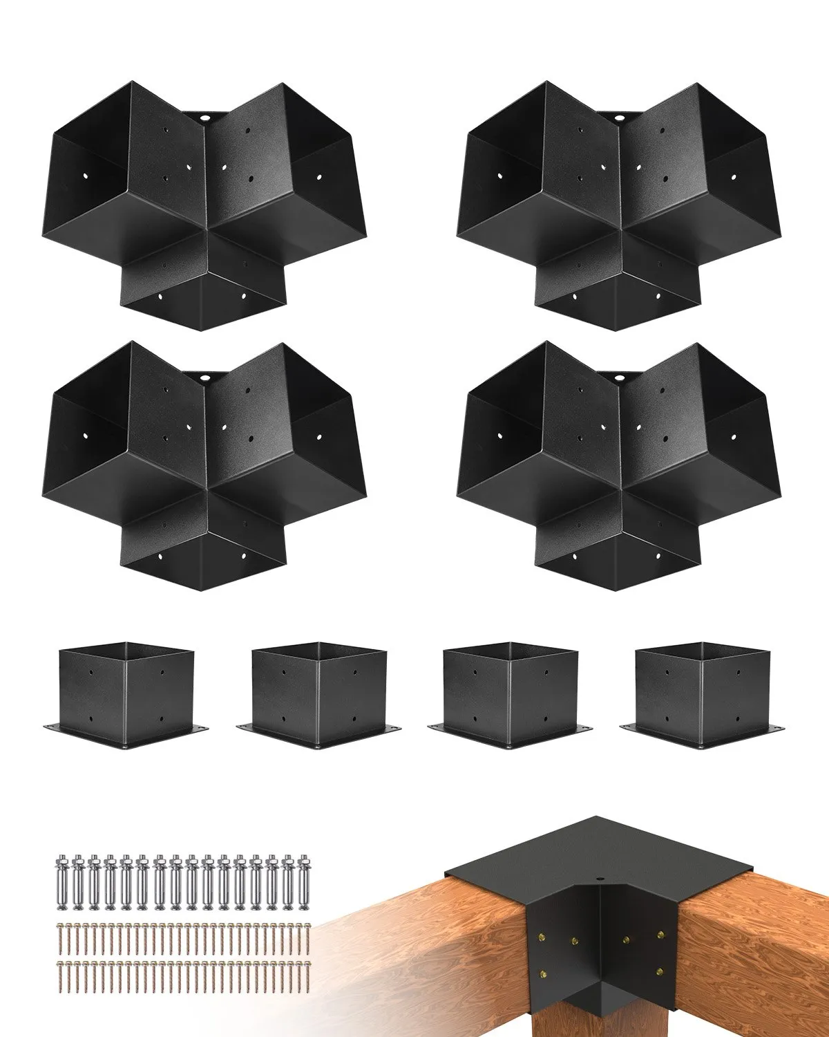 VEVOR Pergola Bracket Kit 6''x6''(Inner Size 5.6x5.6), 8pcs 3-Way Heavy Duty Corner Bracket Woodworks,-$130