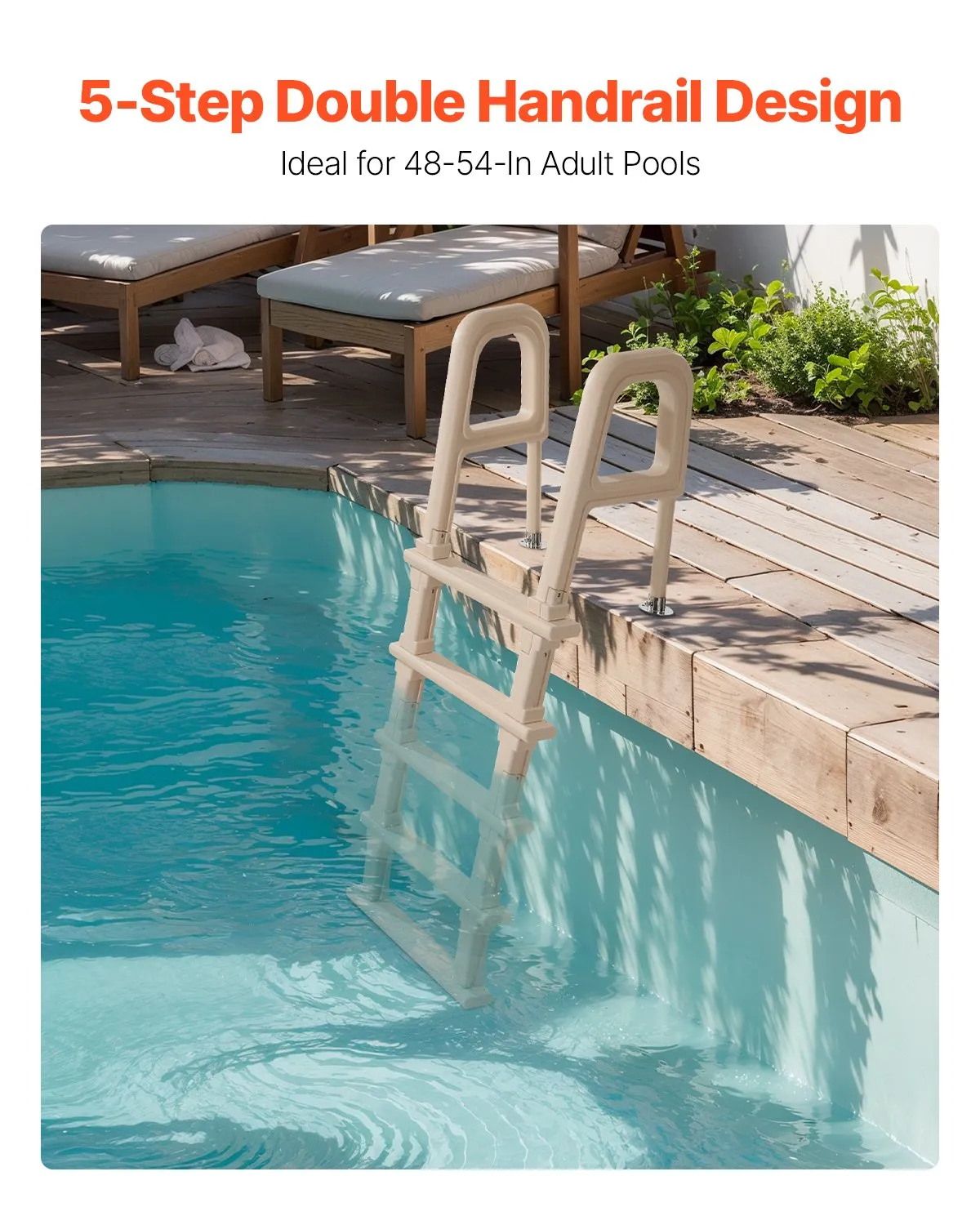 VEVOR 5-Step Inclined Pool Ladder of 2 Handrails Loads 300 lb for 48-54 In Poo,-$85