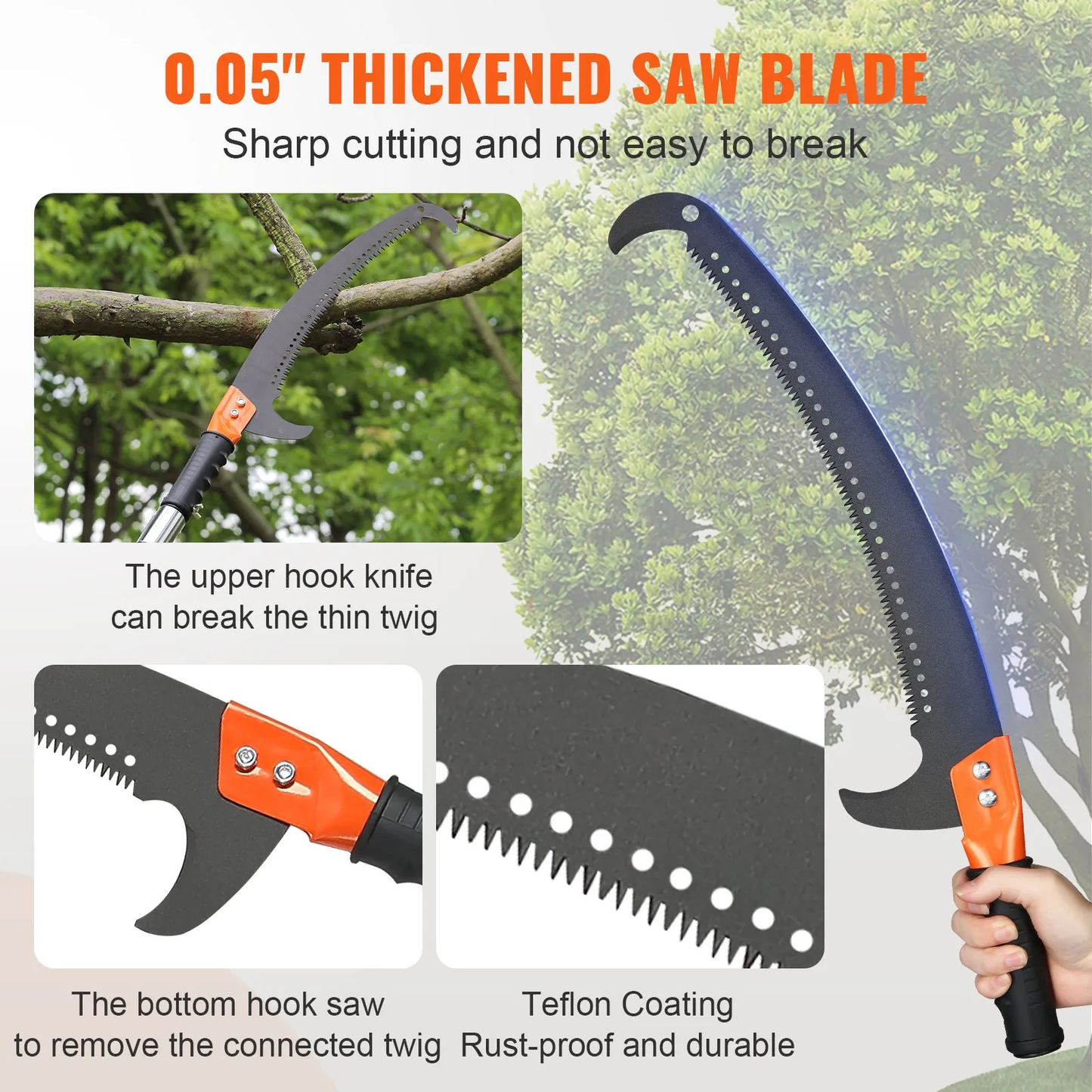 VEVOR Manual Pole Saw, 7.3-27 ft Extendable Tree Pruner, Sharp Steel Blade High Branches Trimming,-$80