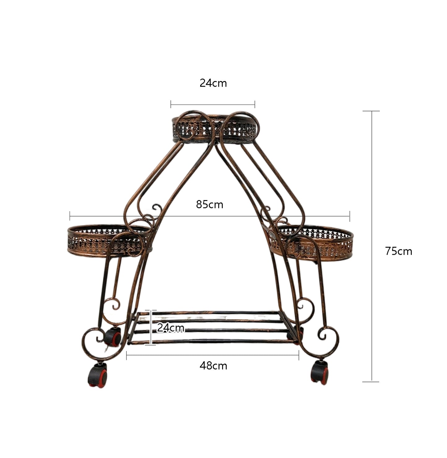 Brand New Red Copper Flower Stand w/Rolling Casters, Multi-Tiered Round Planter Rack, Indoor & Patio Display