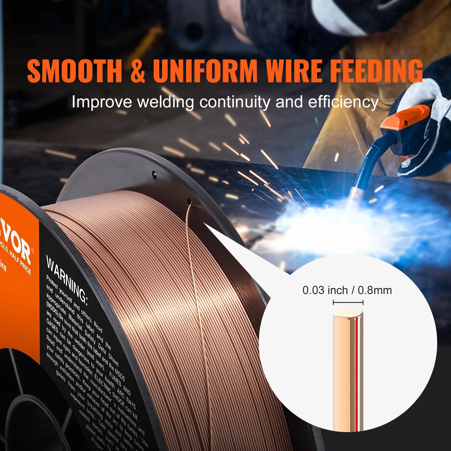 VEVOR Solid MIG Welding Wire, ER70S-6 0.030-inch 11LBS with Low Splatter and High Levels of Deoxidizers