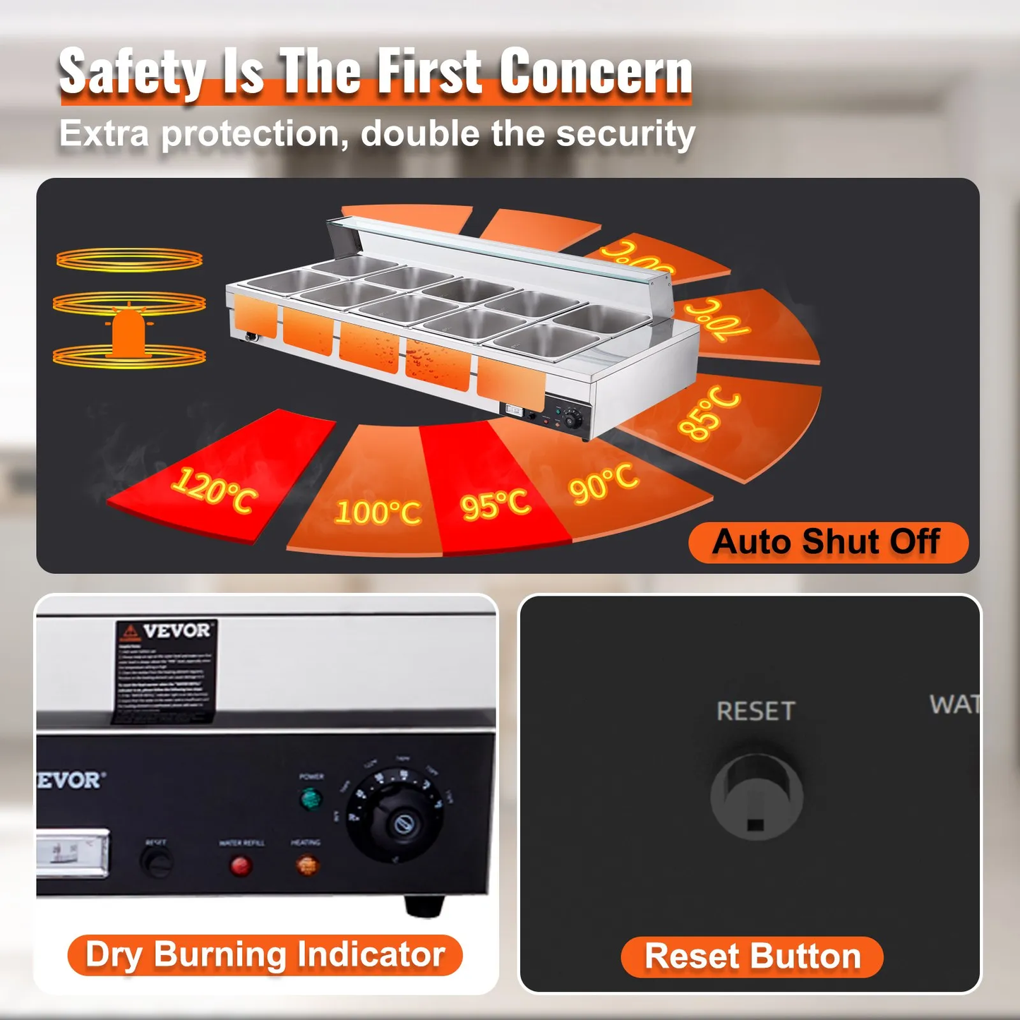 VEVOR 10-Pan Commercial Food Warmer, 10 x 12QT Electric Steam Table with Tempered Glass Cover