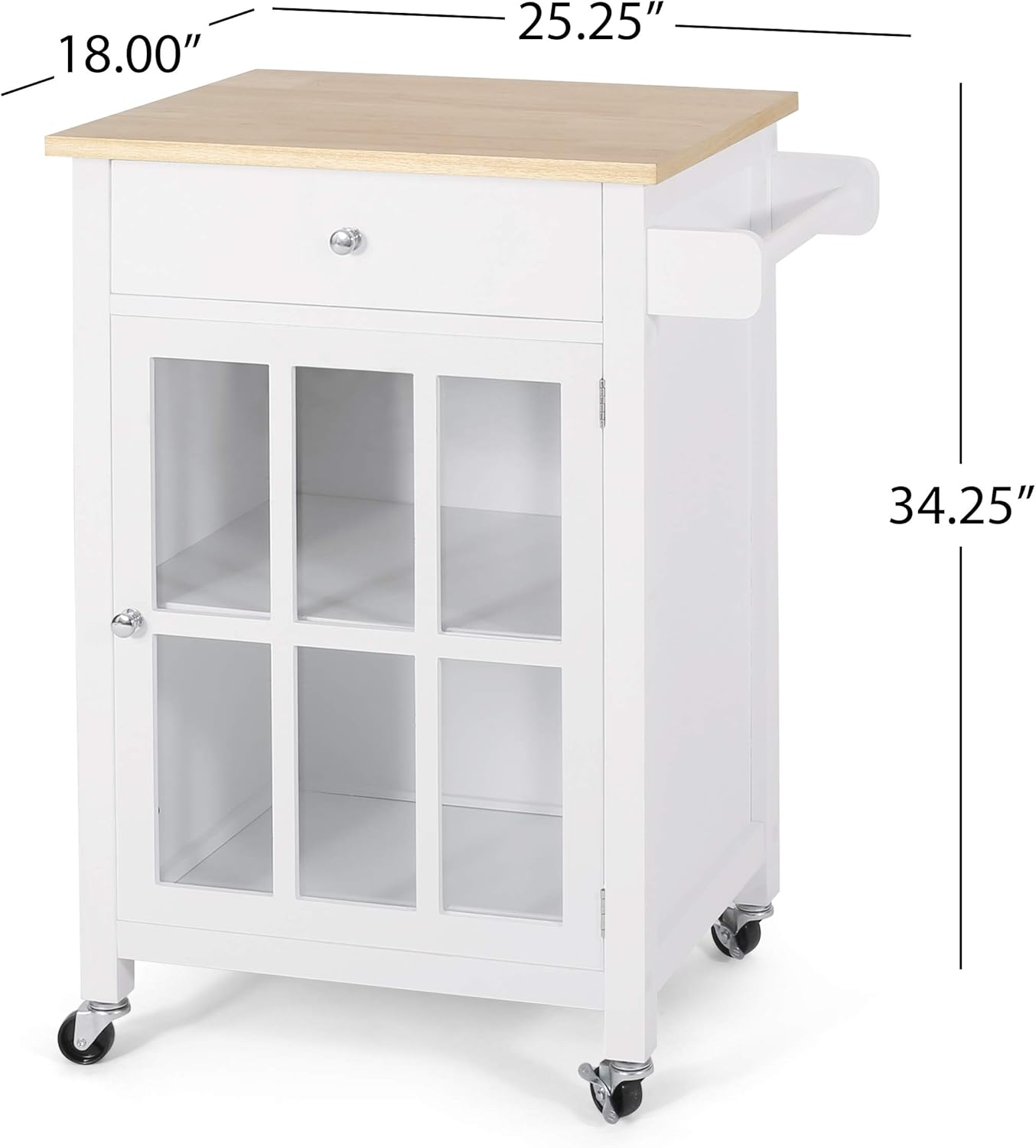 BNIB- Kitchen Island Cart with Drawer and Glass Door Cabinet, Kitchen Trolley with Adjustable Shelf