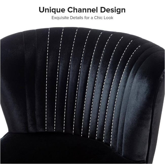 BNIB-Monica Modern Black Velvet Comfy Living Room Side Chair with Golden Metal Legs(black)-$150